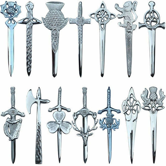 Scottish Thistle Kilt Pins Various Design Chrome Finish 4" Kilts Pin Celtic Knot