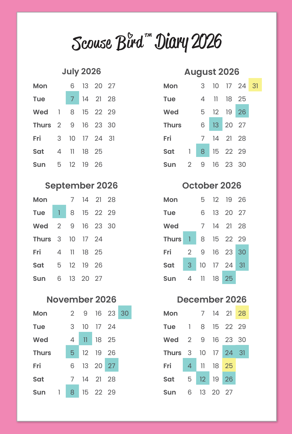 2026 Scouse Bird Diary