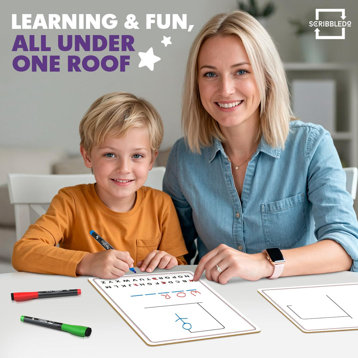 Scribbledo Hangman Board Game – 9x12 Dry Erase, Double-Sided Whiteboard for Travel & Classrooms