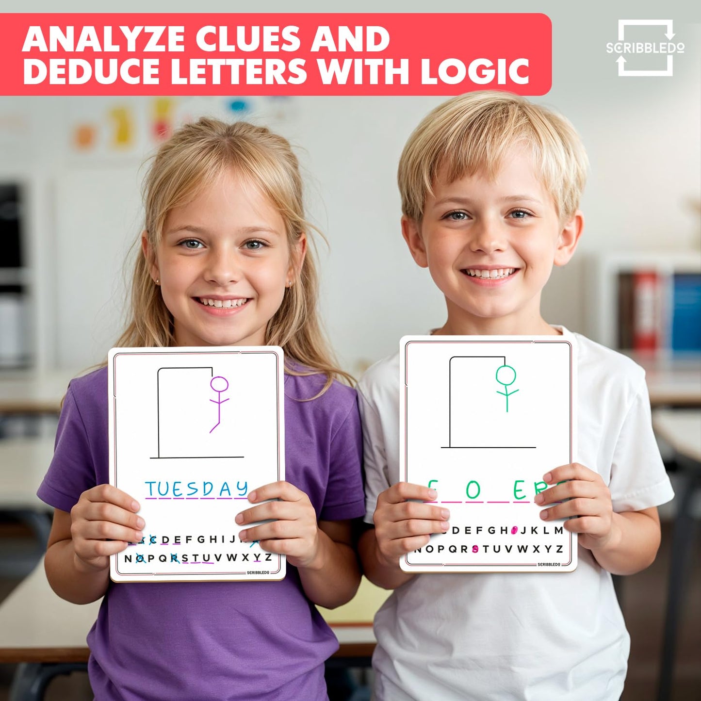 Scribbledo Hangman Board Game – 9x12 Dry Erase, Double-Sided Whiteboard for Travel & Classrooms