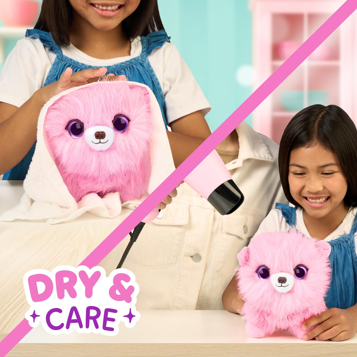 SCRUFFALUVS Pink Surprise Pet – Mystery Plush with Wash to Reveal & Deluxe Carrier
