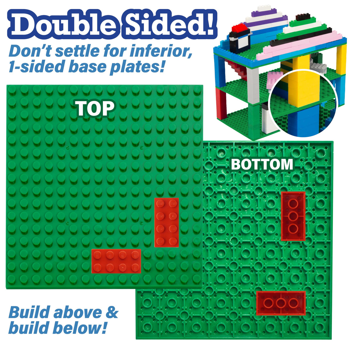 SCS Direct Green Baseplates 5x5 – 10 Pack, Dual Connectivity, Tight Fit