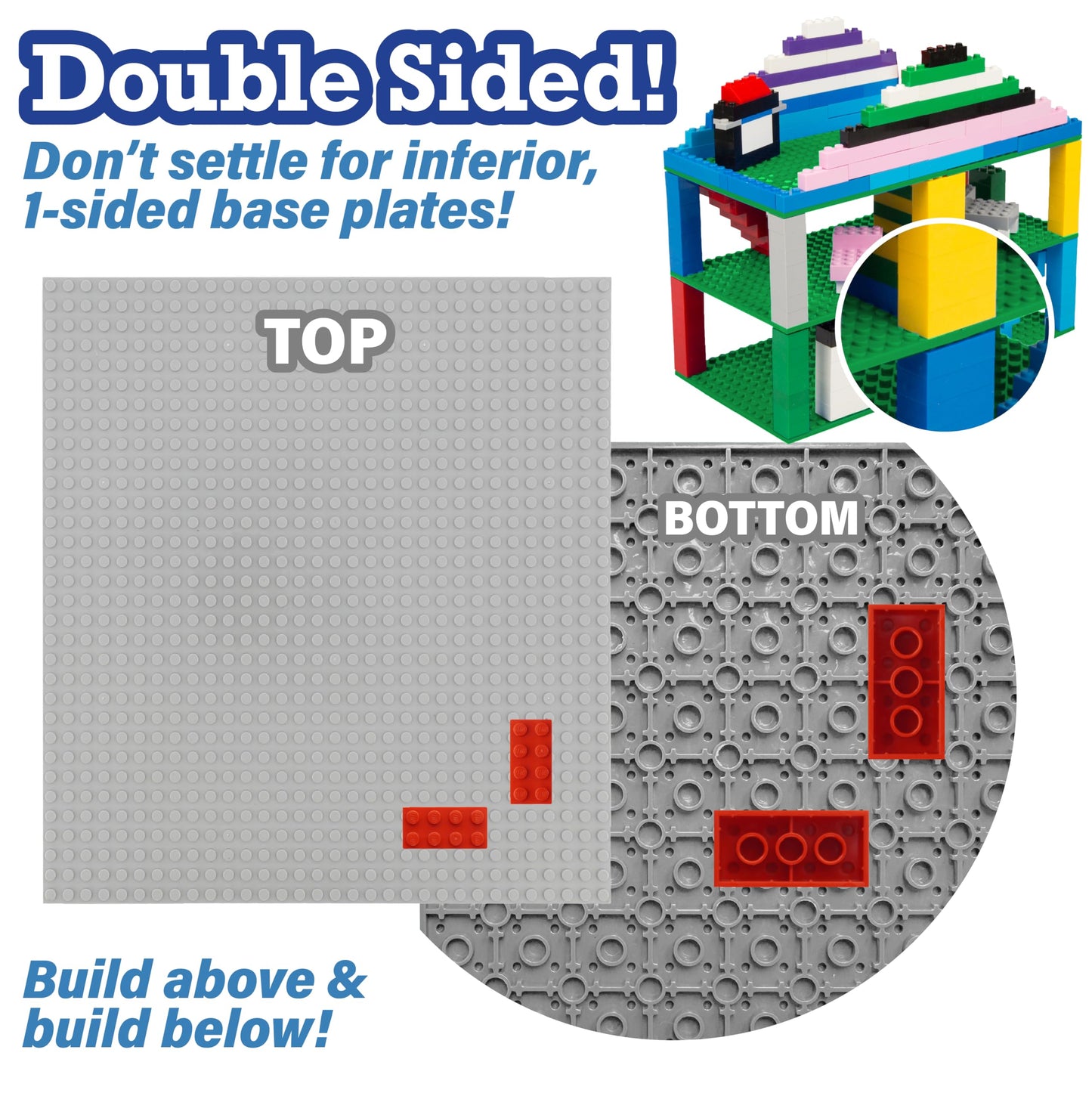 SCS Direct Classic Baseplates 10x10 – 6-Pack, MultiColors, Dual-Sided Connectivity, Compatible with All Major Brands