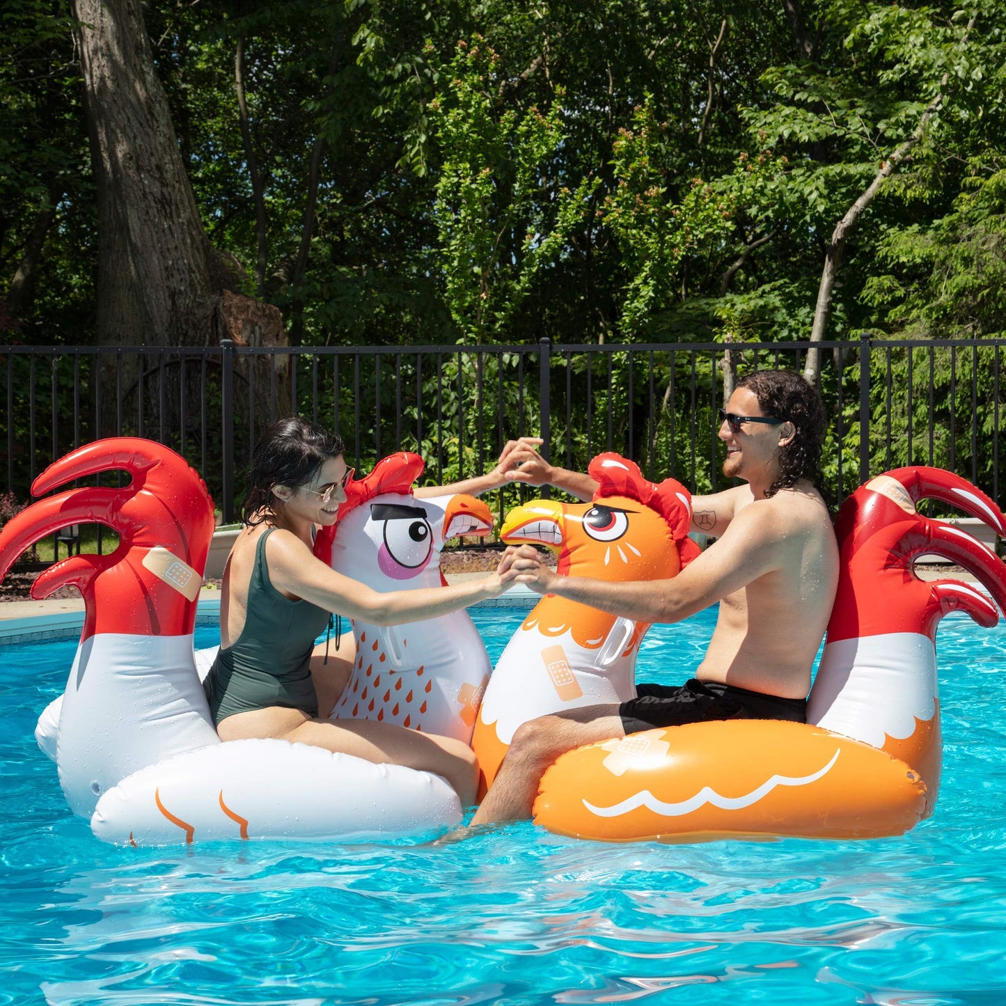 SCS Direct Chicken Fight Inflatable Pool Float Set – 2 Giant Battle Ride-Ons