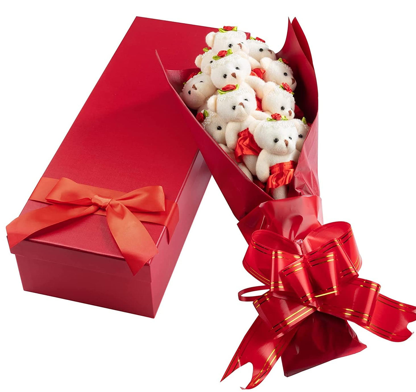 SCS Direct Deluxe Red Valentines Love Bear Bouquet — 12 Plush Bears in Red Tutus