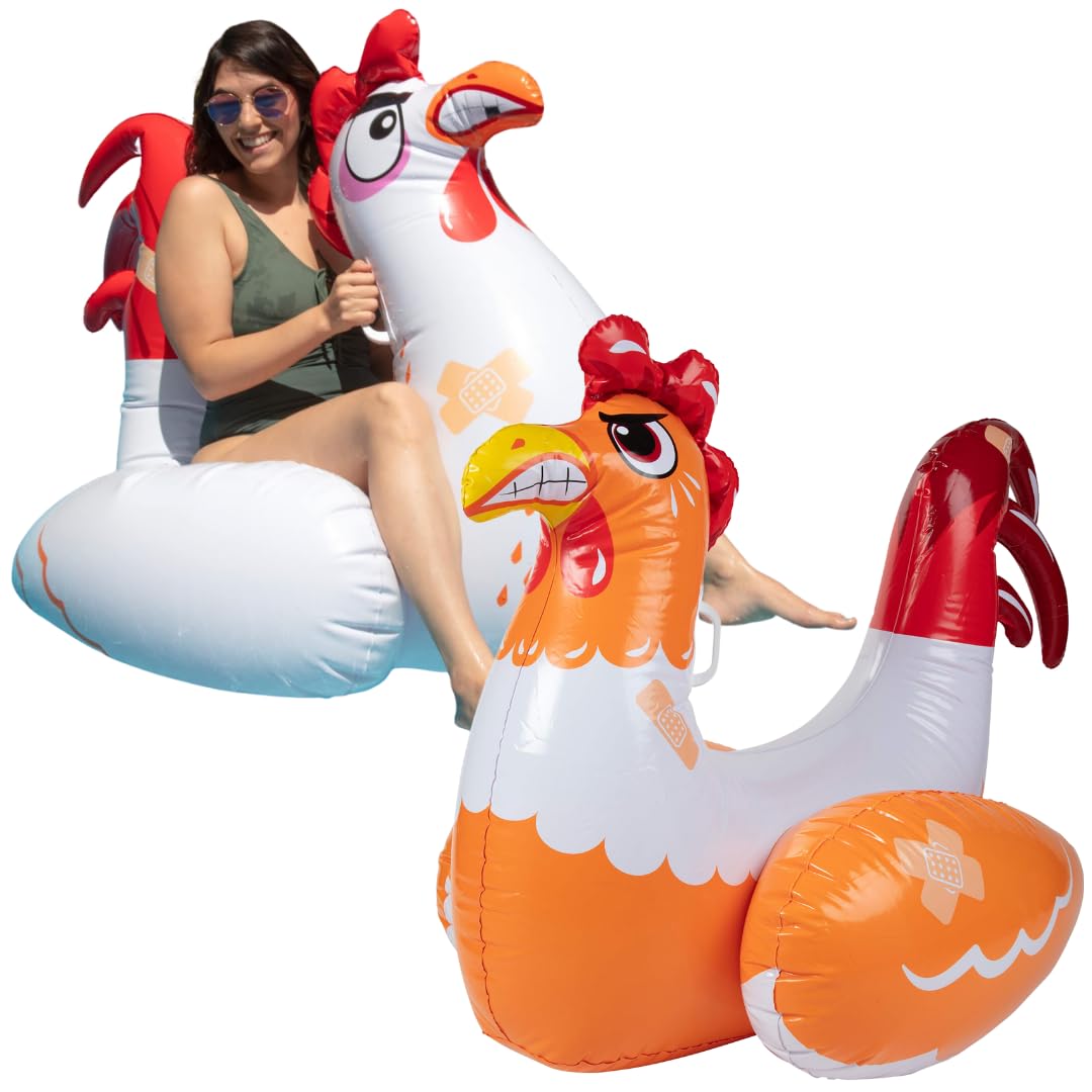 SCS Direct Chicken Fight Inflatable Pool Float Set – 2 Giant Battle Ride-Ons