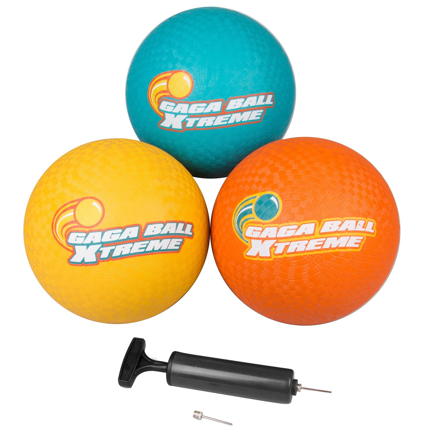 SCS Direct Gaga Ball 8.5-Inch Playground Balls (3 Pack) with Pump – Durable Rubber for Outdoor Play