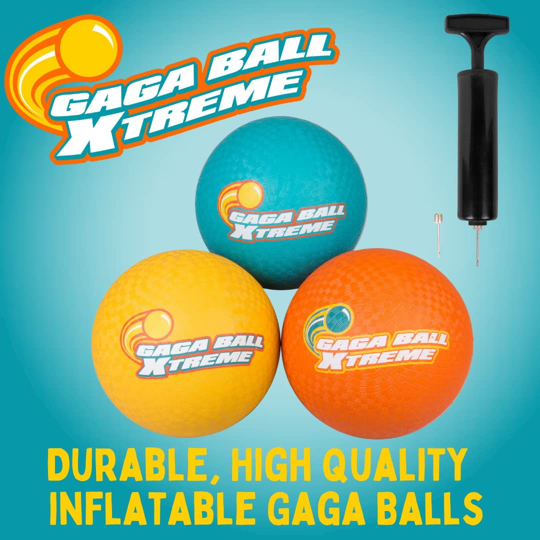 SCS Direct Gaga Ball 8.5-Inch Playground Balls (3 Pack) with Pump – Durable Rubber for Outdoor Play
