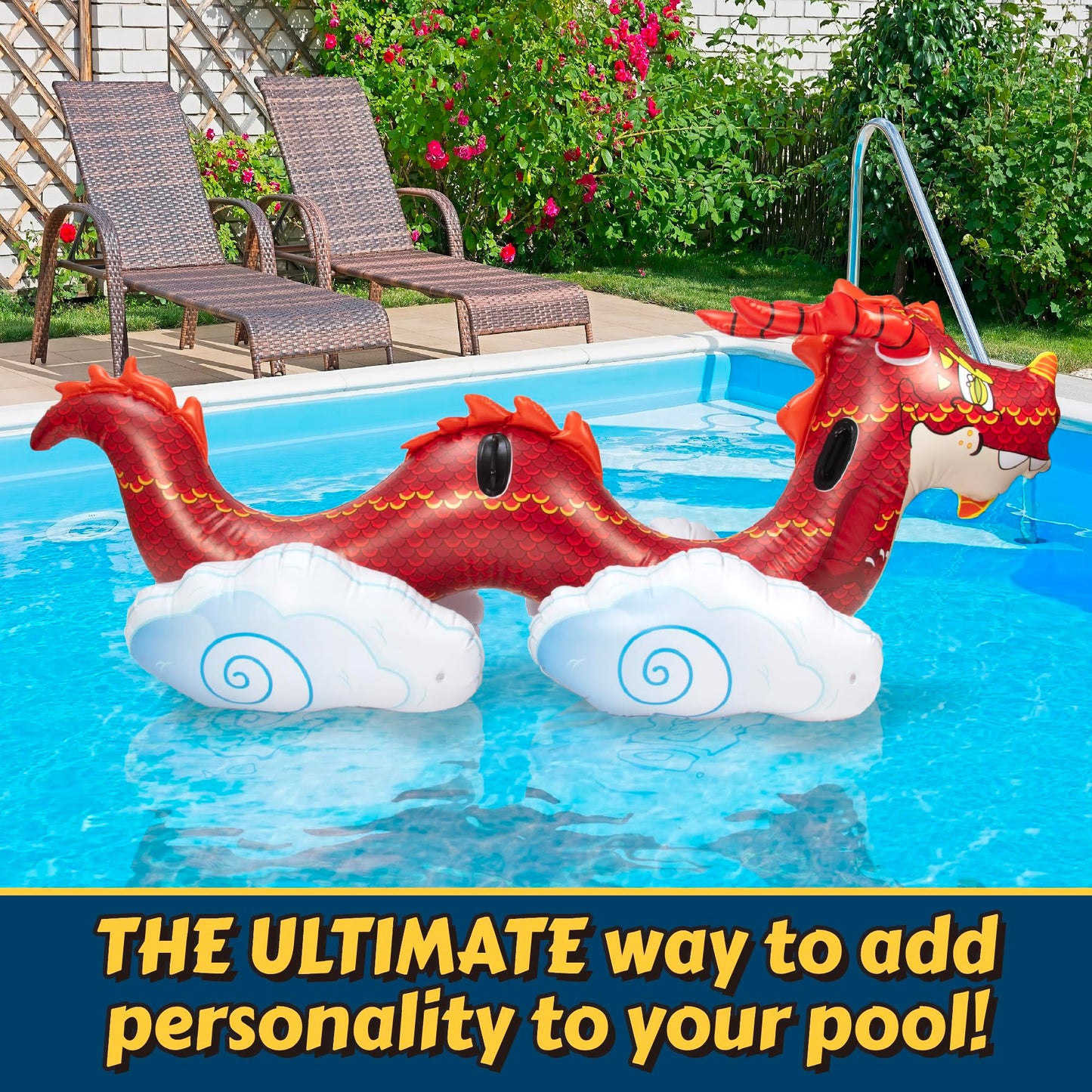 SCS Direct Giant Dragon Pool Float – 2-Seat Inflatable Rider, 7ft+ XL