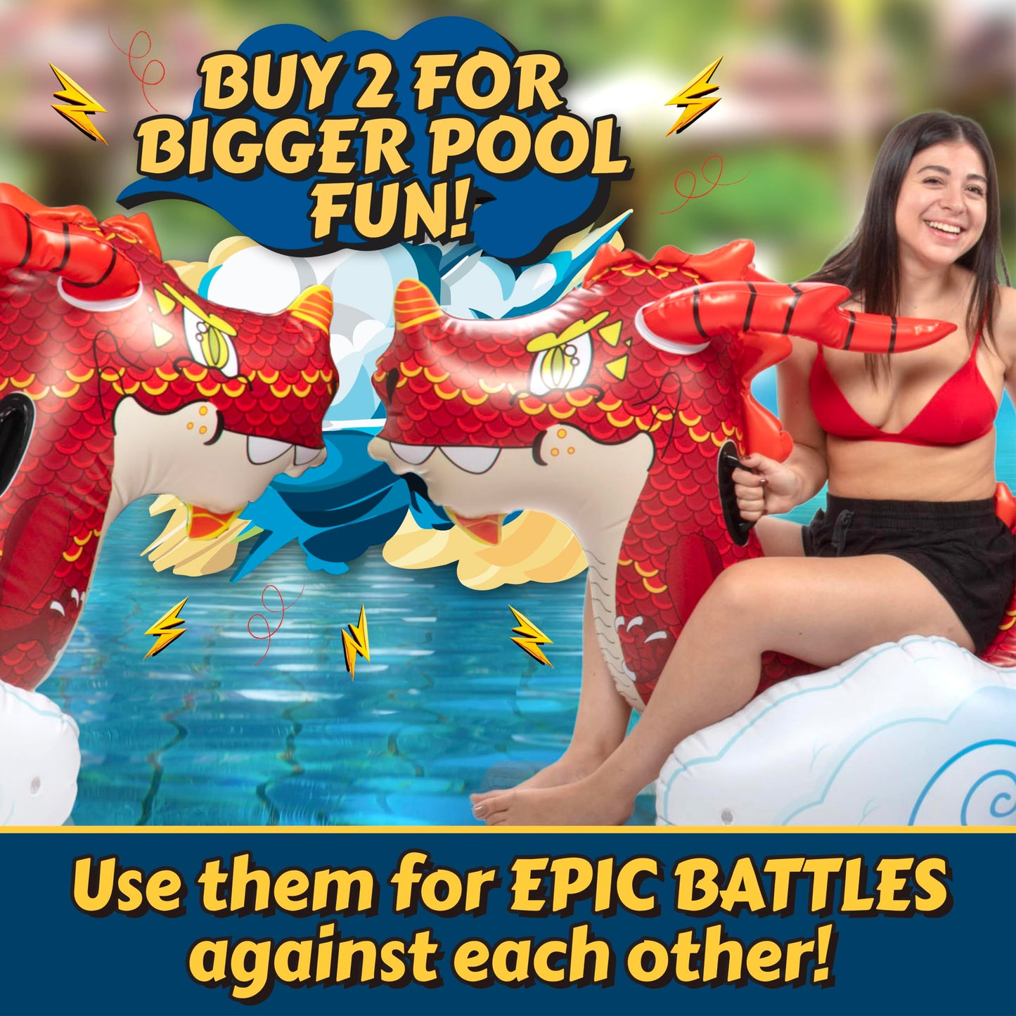 SCS Direct Giant Dragon Pool Float – 2-Seat Inflatable Rider, 7ft+ XL