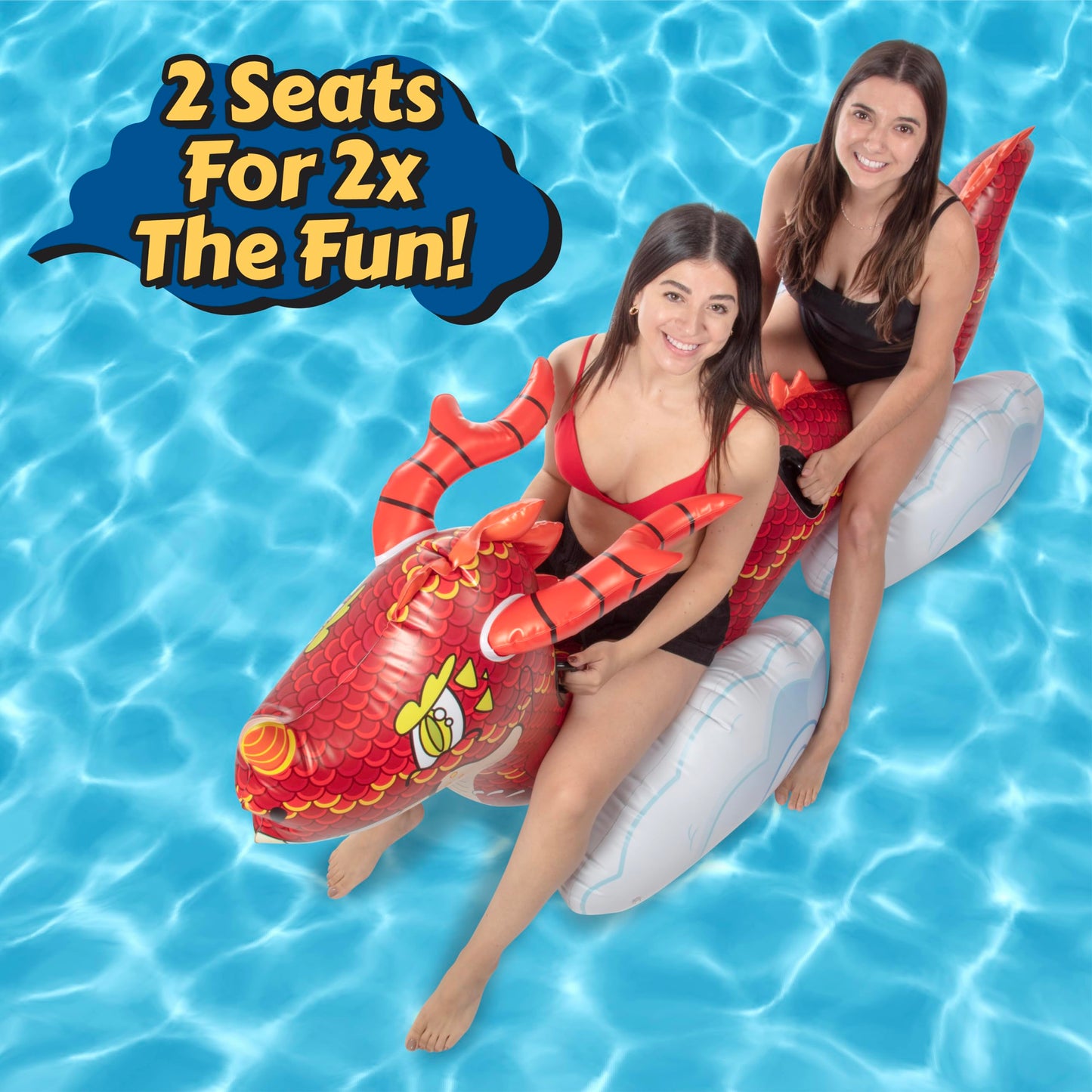 SCS Direct Giant Dragon Pool Float – 2-Seat Inflatable Rider, 7ft+ XL
