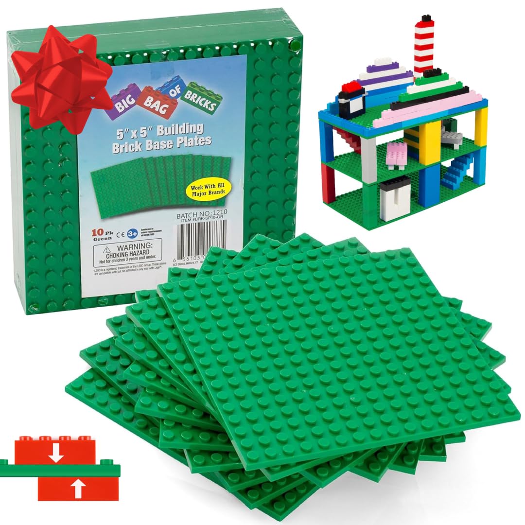 SCS Direct Green Baseplates 5x5 – 10 Pack, Dual Connectivity, Tight Fit