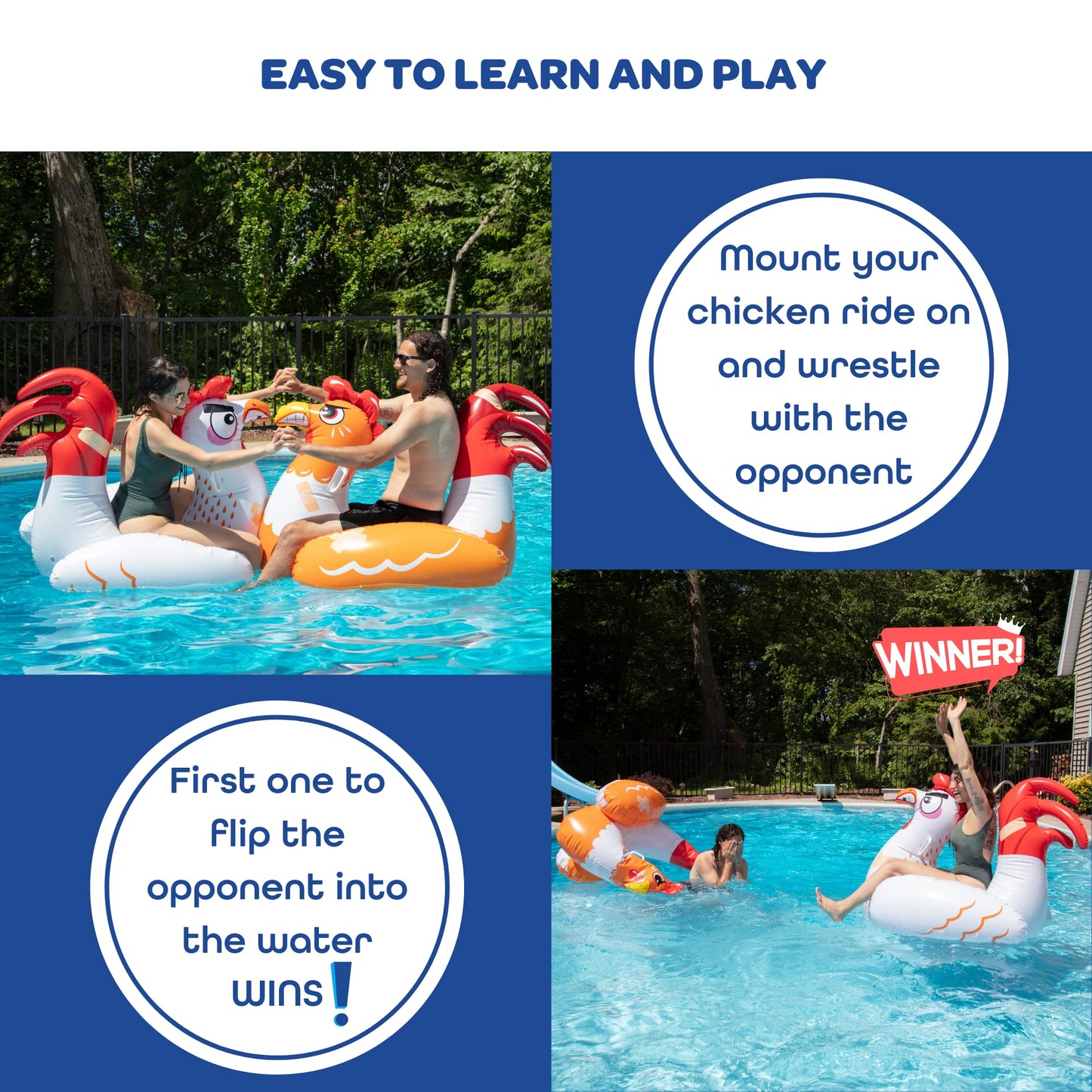SCS Direct Chicken Fight Inflatable Pool Float Set – 2 Giant Battle Ride-Ons