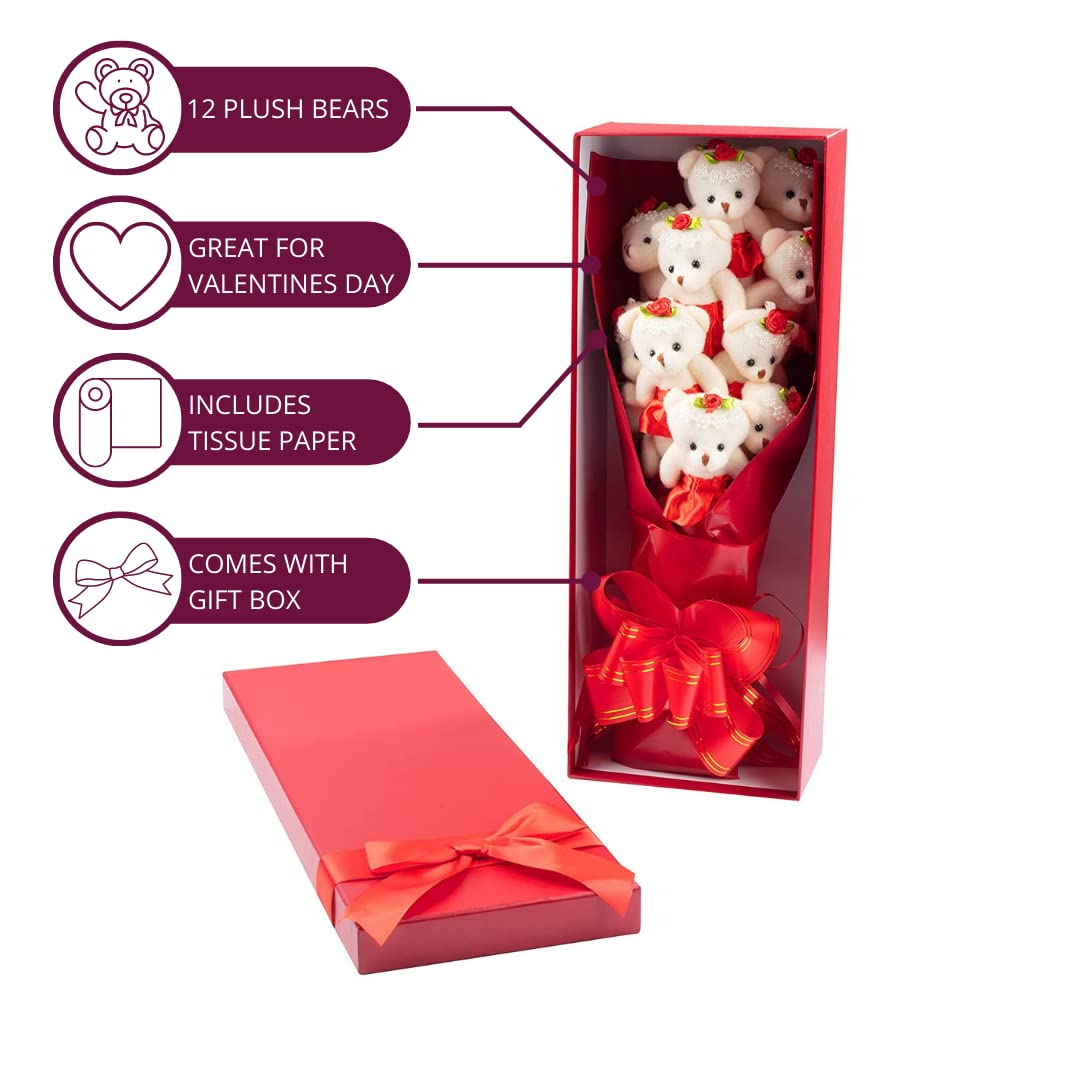 SCS Direct Deluxe Red Valentines Love Bear Bouquet — 12 Plush Bears in Red Tutus