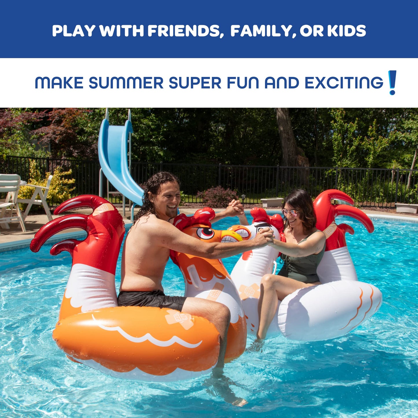 SCS Direct Chicken Fight Inflatable Pool Float Set – 2 Giant Battle Ride-Ons