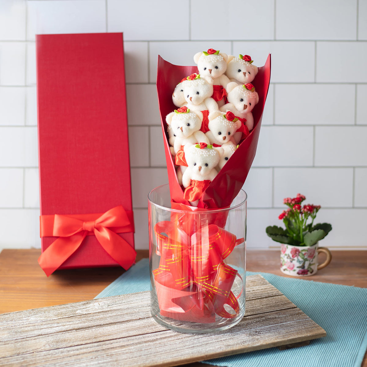SCS Direct Deluxe Red Valentines Love Bear Bouquet — 12 Plush Bears in Red Tutus