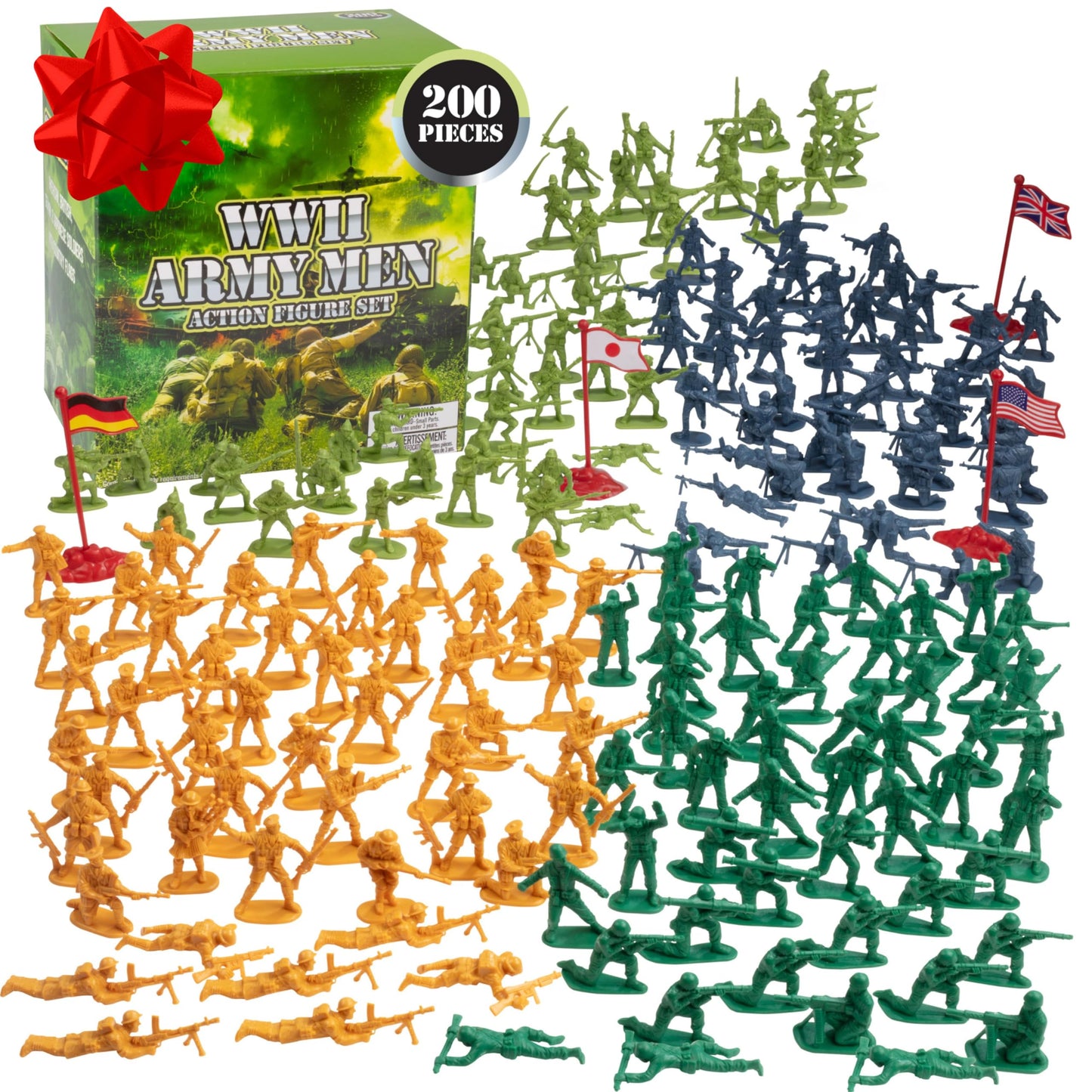 SCS Direct World War II Army Men 200pc Playset – Soldiers & Flags (US, UK, Germany, Japan)