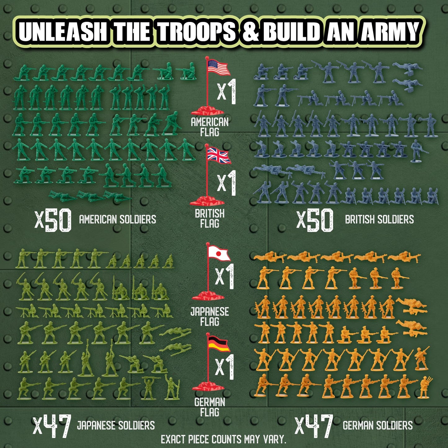 SCS Direct World War II Army Men 200pc Playset – Soldiers & Flags (US, UK, Germany, Japan)