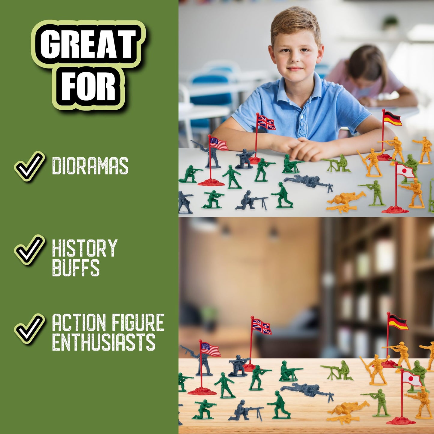 SCS Direct World War II Army Men 200pc Playset – Soldiers & Flags (US, UK, Germany, Japan)