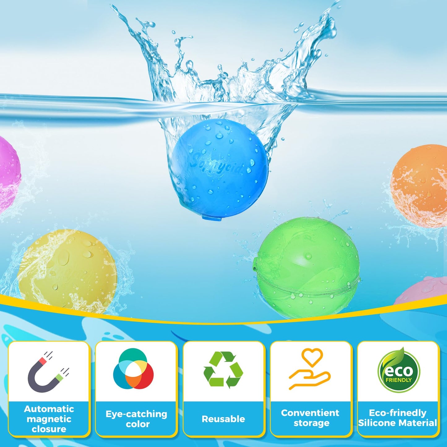 SCUATANBE 12PCS Reusable Water Balloons — Quick Fill, Self-Sealing