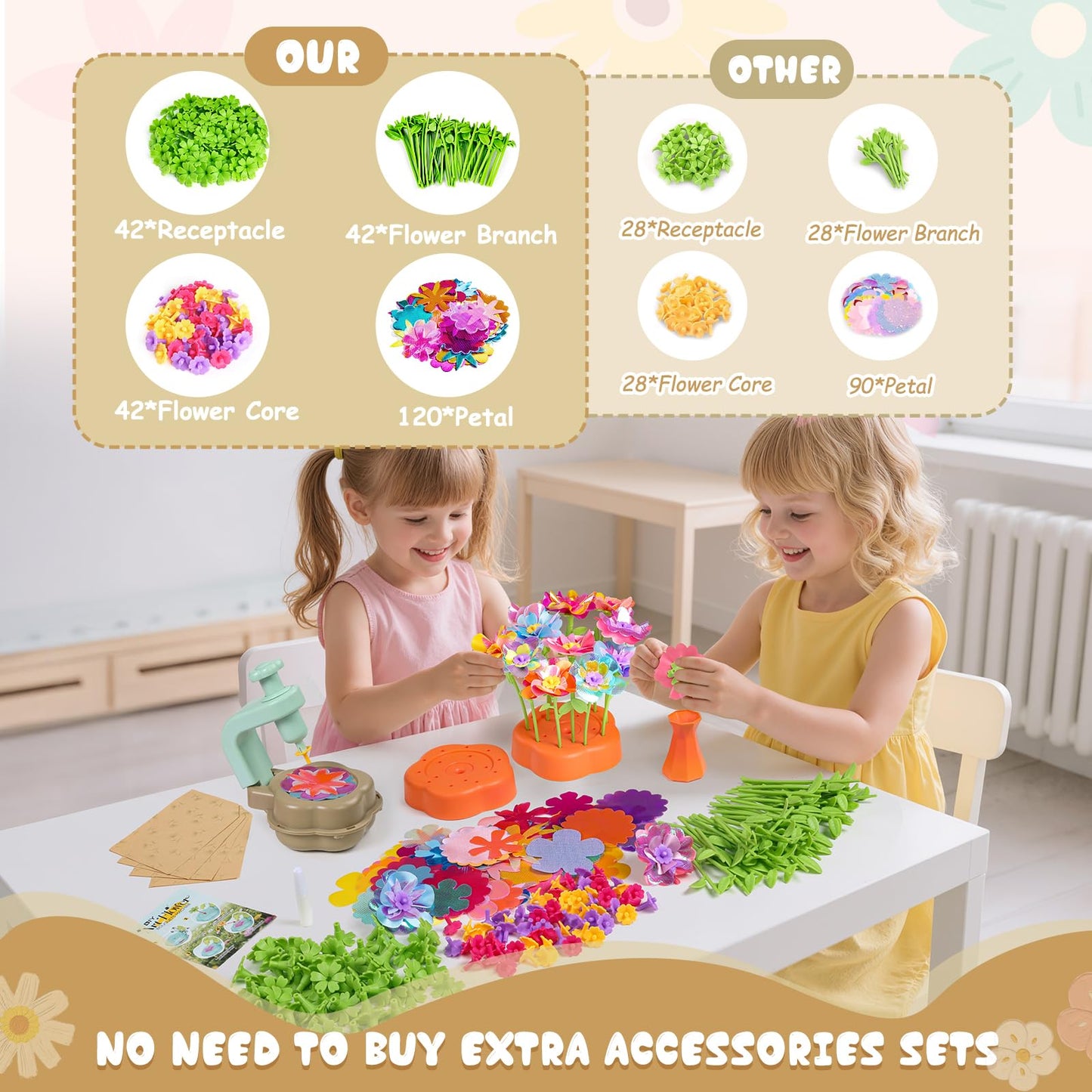Scvcid DIY Art Flower Toys Kit with Free Extra Accessories – Fabric Bouquet Craft for Kids Aged 3-12
