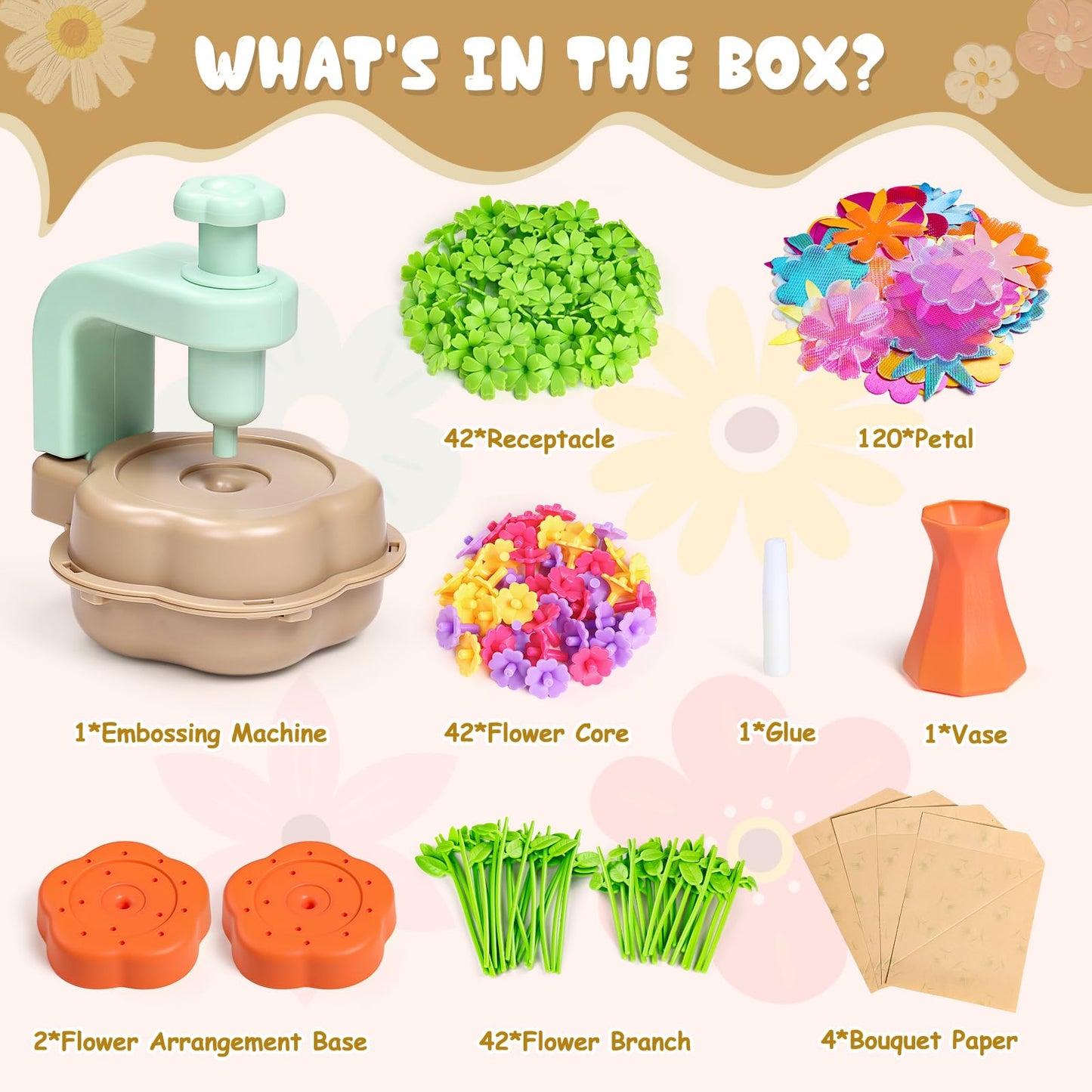 Scvcid DIY Art Flower Toys Kit with Free Extra Accessories – Fabric Bouquet Craft for Kids Aged 3-12