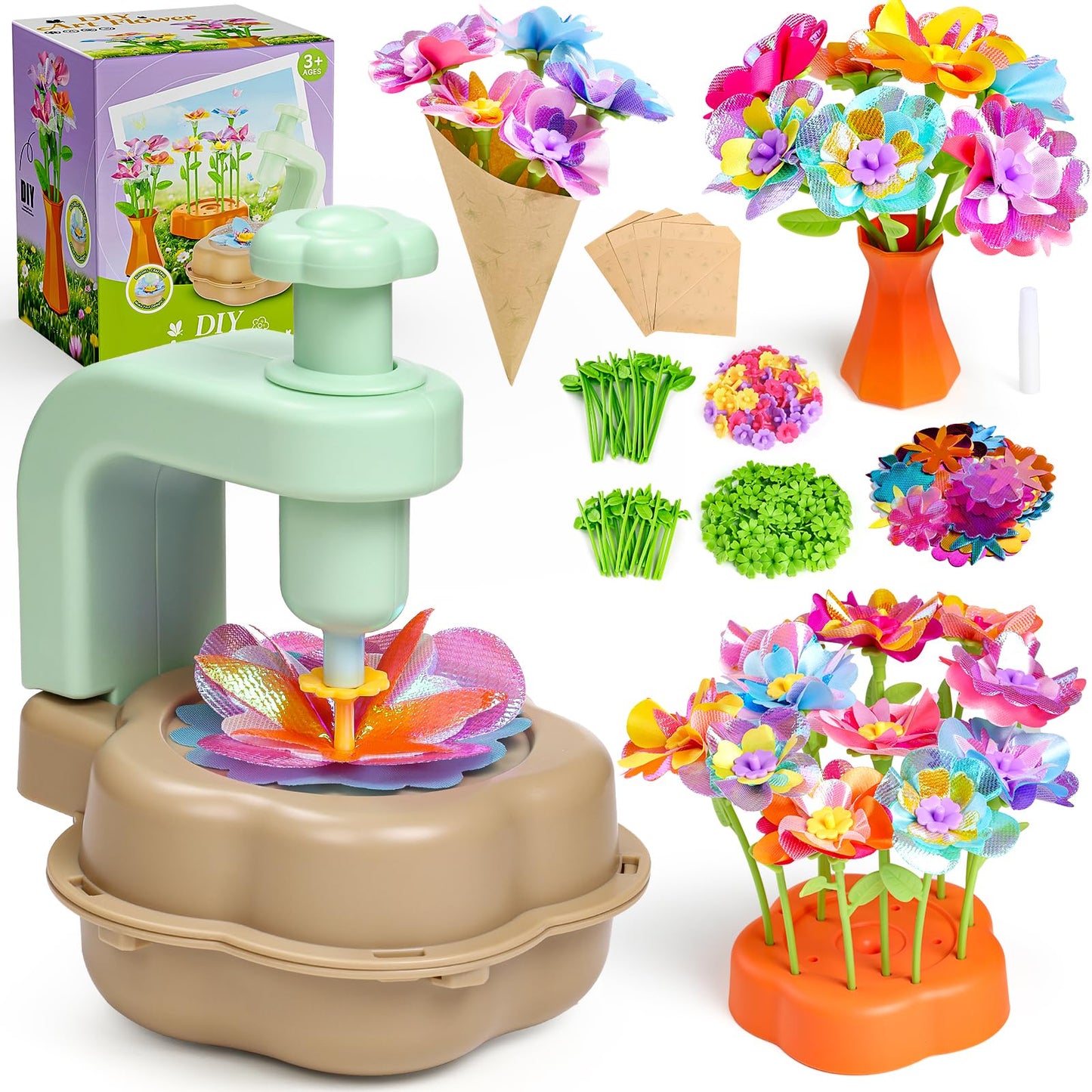 Scvcid DIY Art Flower Toys Kit with Free Extra Accessories – Fabric Bouquet Craft for Kids Aged 3-12