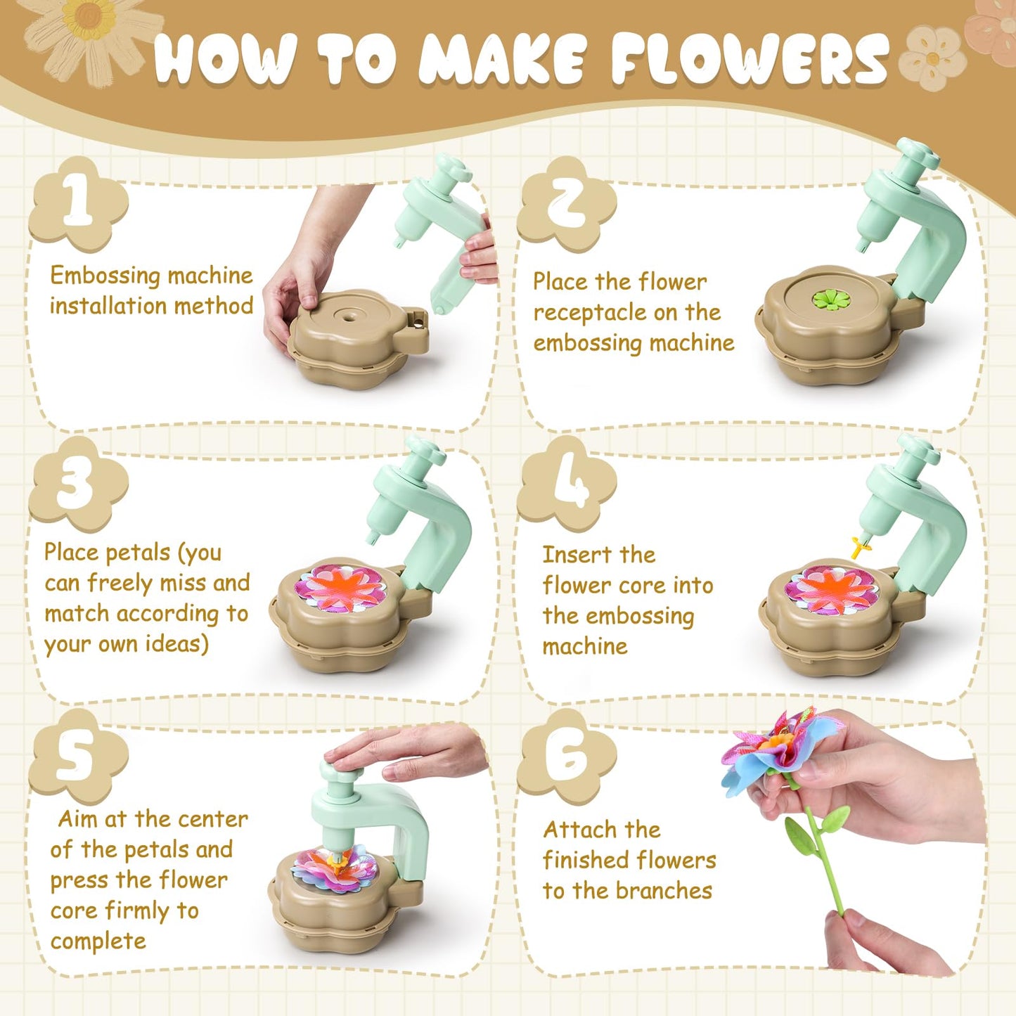 Scvcid DIY Art Flower Toys Kit with Free Extra Accessories – Fabric Bouquet Craft for Kids Aged 3-12