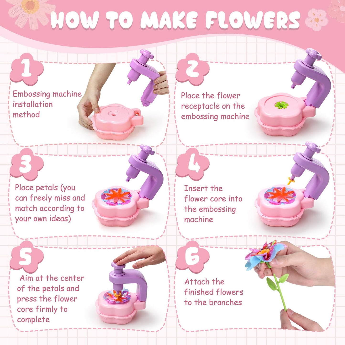 Scvcid Fabric Bouquet Toys with Free Accessories Set | DIY Flower Craft Kit for Kids 3-12