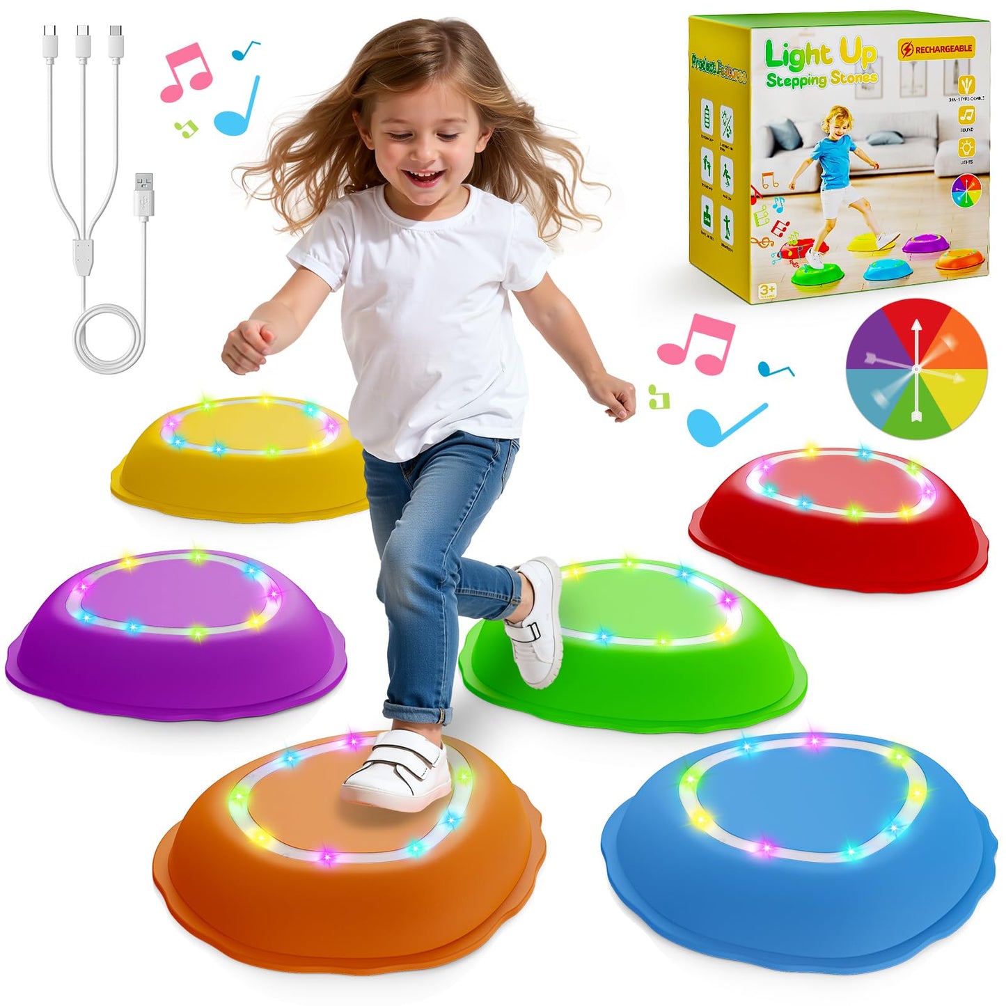 Scvcid Rechargeable Stepping Stones – 6pc Light-Up Balance Toys for Toddlers