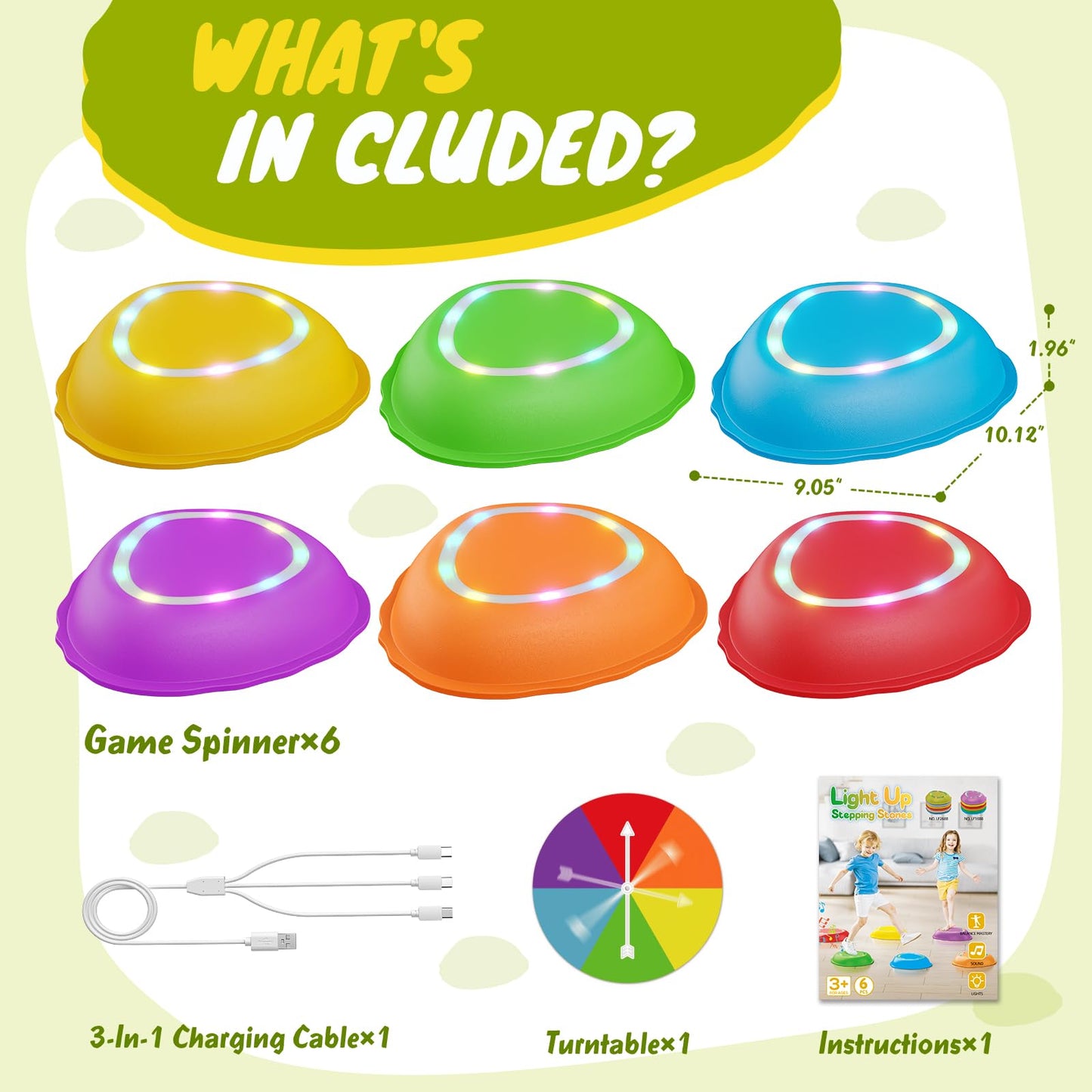 Scvcid Rechargeable Stepping Stones – 6pc Light-Up Balance Toys for Toddlers