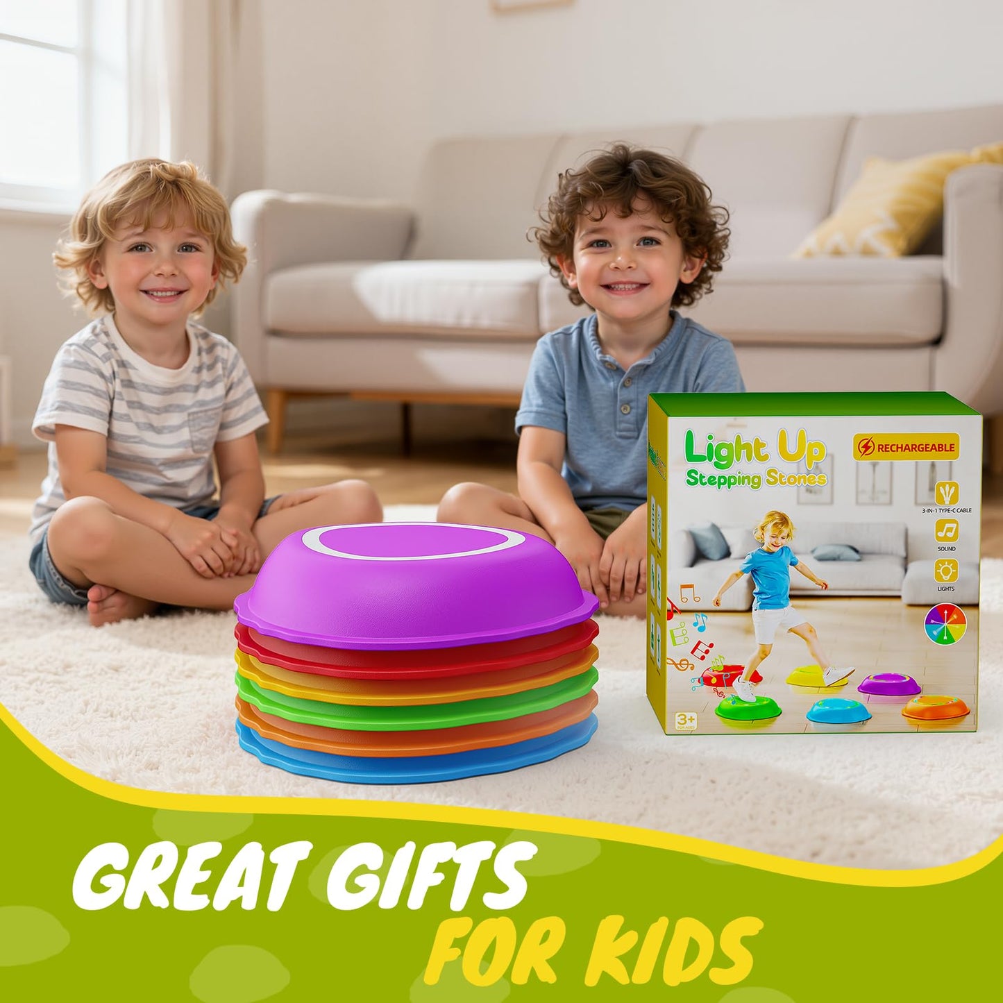 Scvcid Rechargeable Stepping Stones – 6pc Light-Up Balance Toys for Toddlers