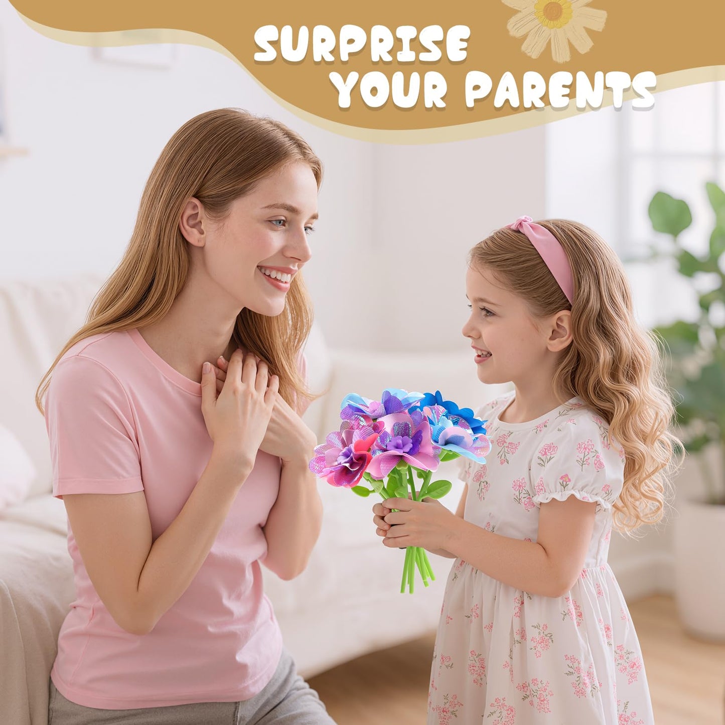 Scvcid DIY Art Flower Toys Kit with Free Extra Accessories – Fabric Bouquet Craft for Kids Aged 3-12
