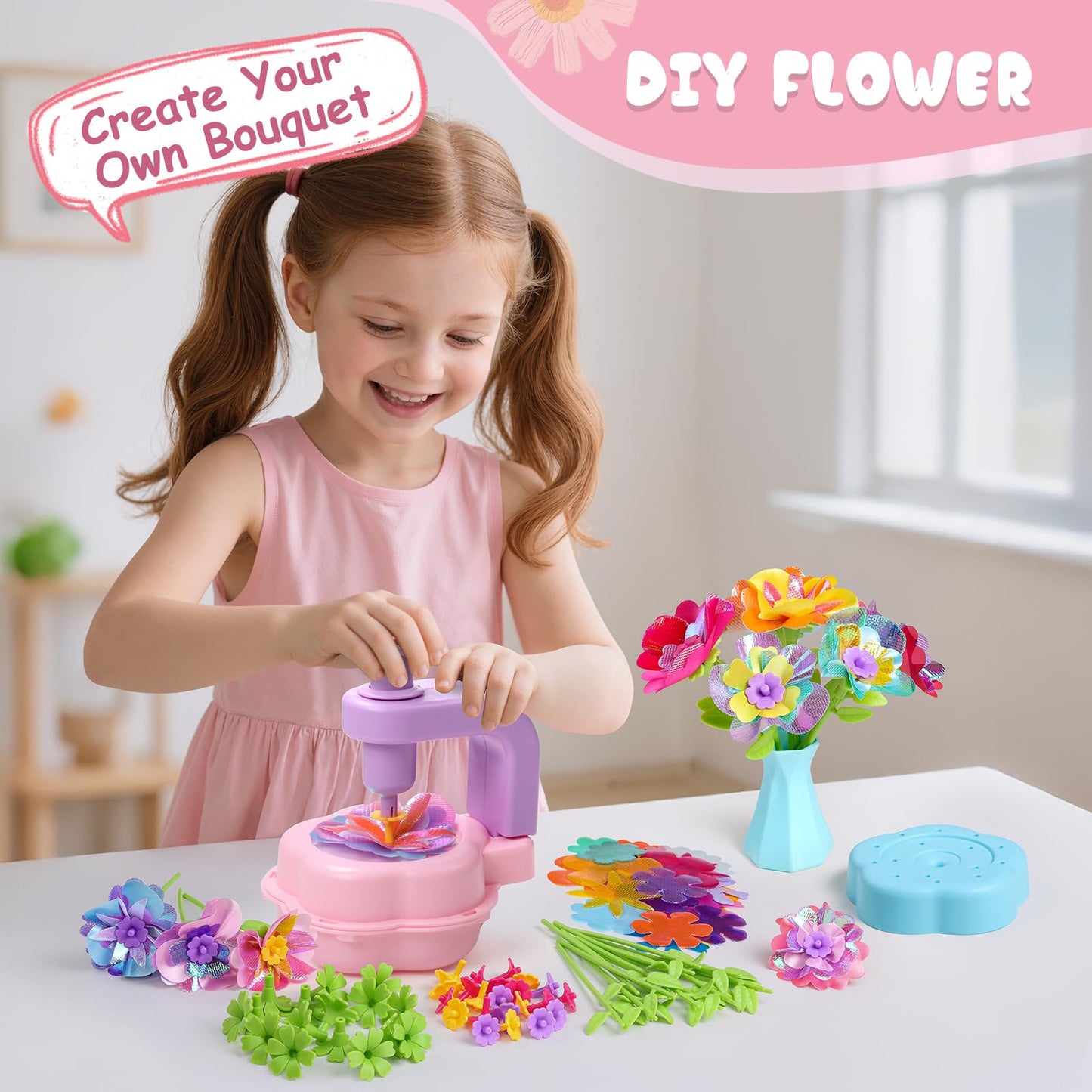 Scvcid Fabric Bouquet Toys with Free Accessories Set | DIY Flower Craft Kit for Kids 3-12