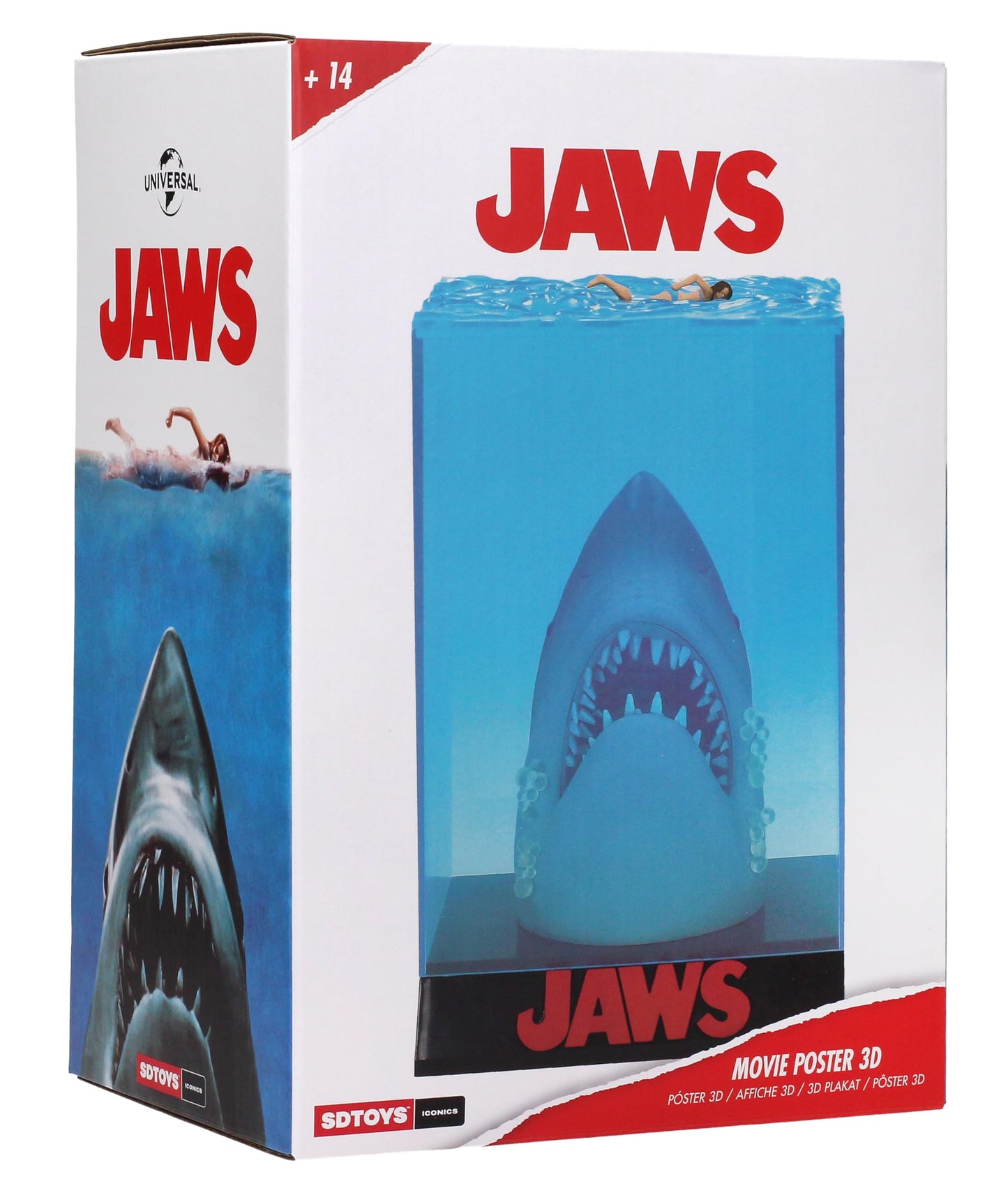 SD TOYS Jaws 3D Poster Statue – Blue-Printed White Shark, 25 cm Tall