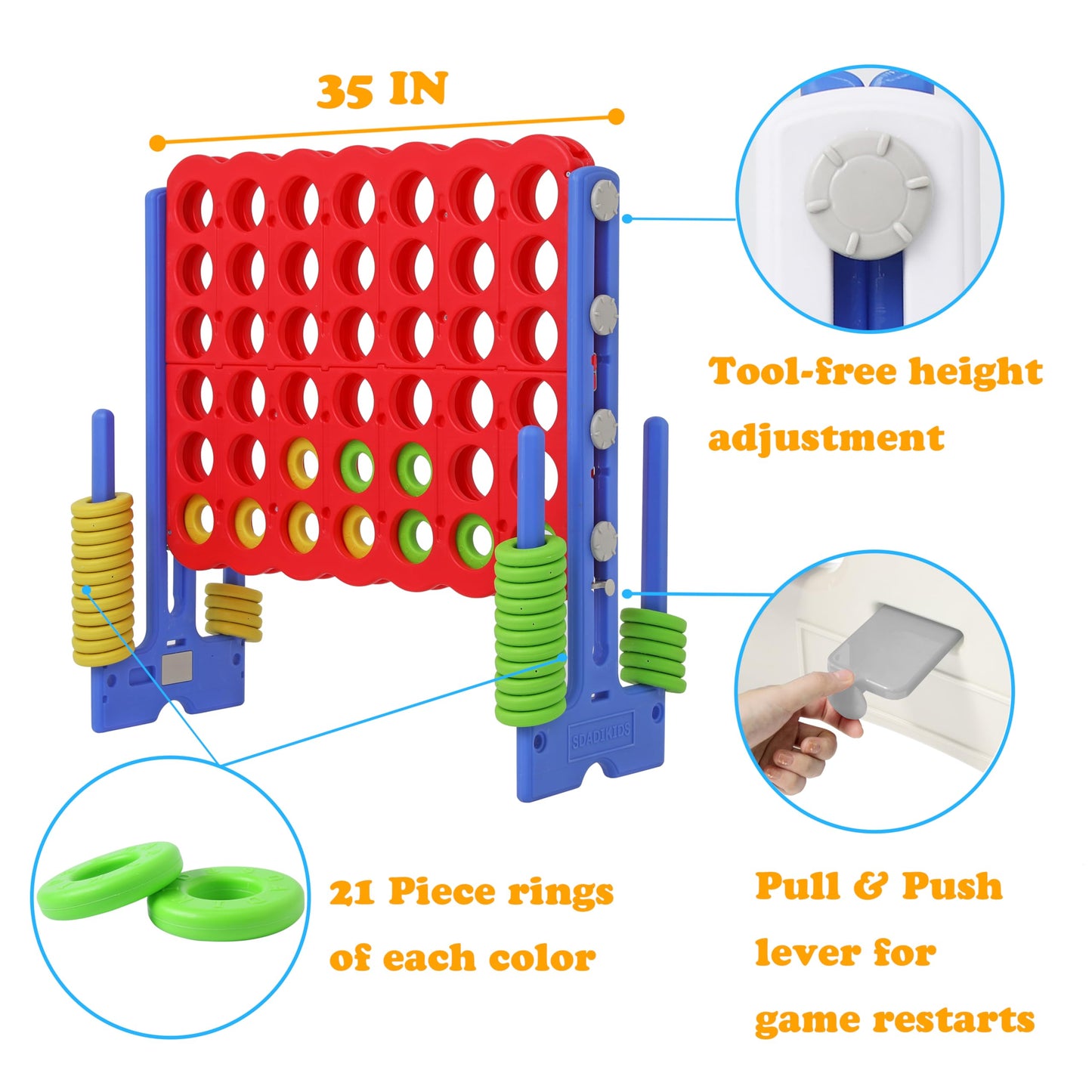 SDADI Jumbo 4-in-a-Row Game — Adjustable Height Giant Connect Game for Indoor & Outdoor Fun