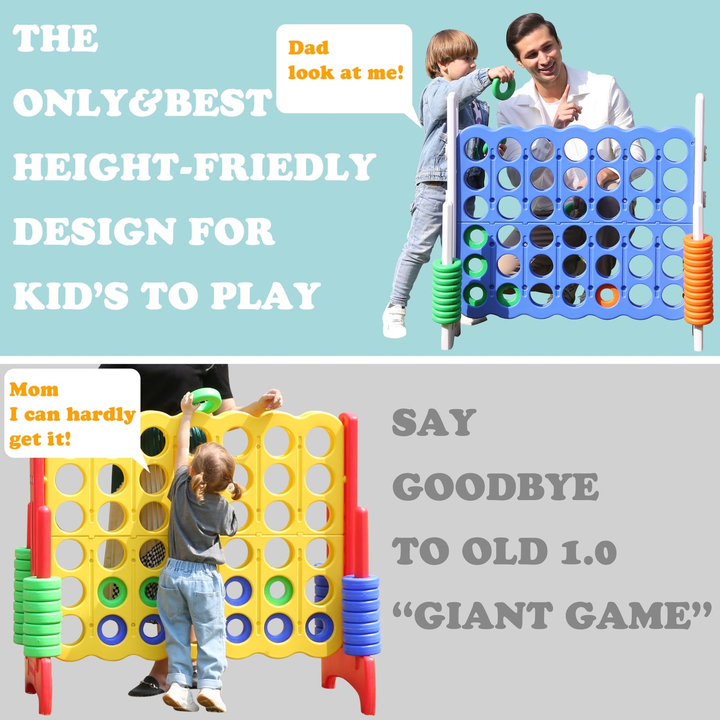 SDADI Jumbo 4-in-a-Row Game — Adjustable Height Giant Connect Game for Indoor & Outdoor Fun