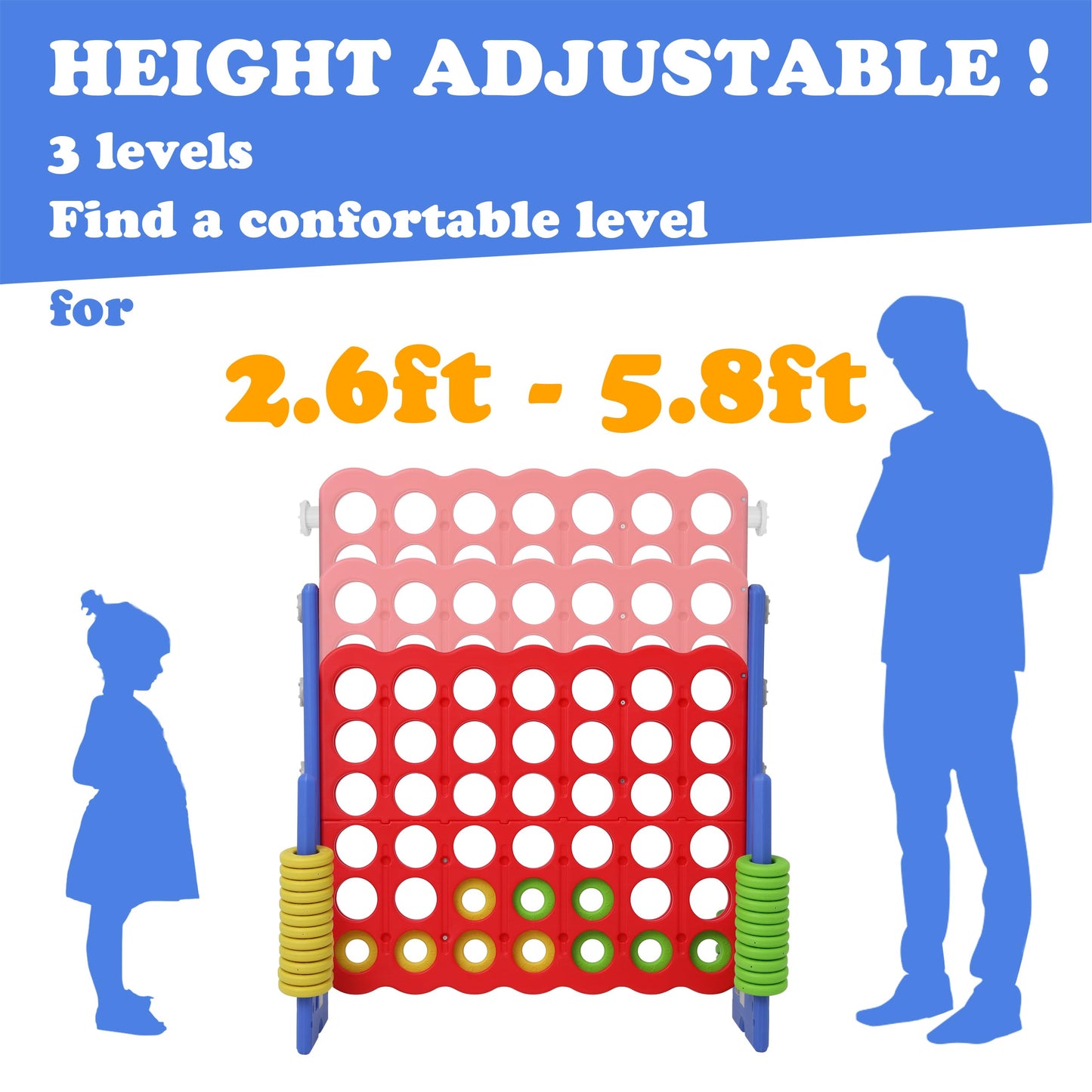 SDADI Jumbo 4-in-a-Row Game — Adjustable Height Giant Connect Game for Indoor & Outdoor Fun