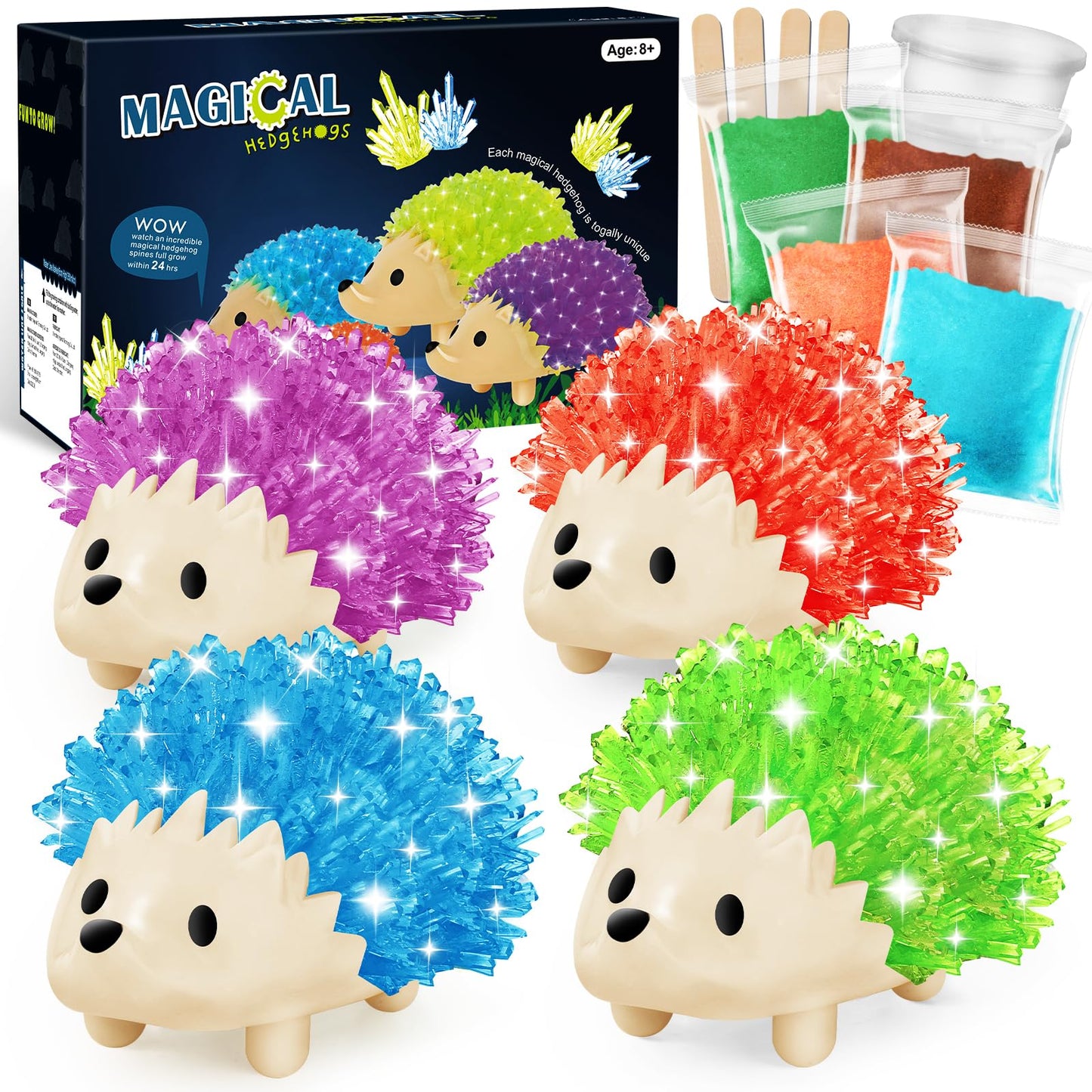 sdaymol Crystal Growing Kit for Kids – 4-Color Hedgehog Crystals Grow in 24H | STEM Education Toy