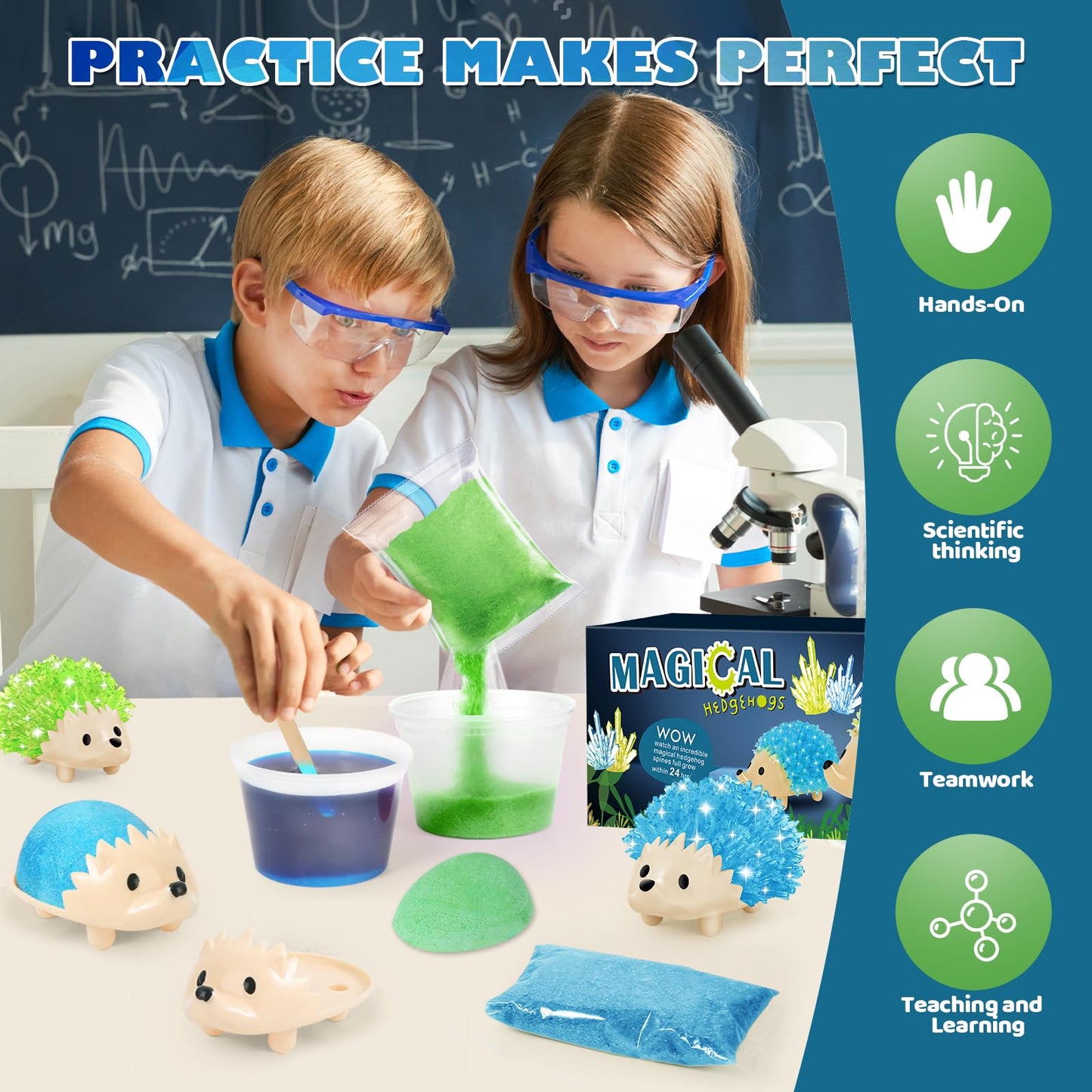 Sdaymol Crystal Growing Kit for Kids – Hedgehog Crystals in Blue & Green (24H)