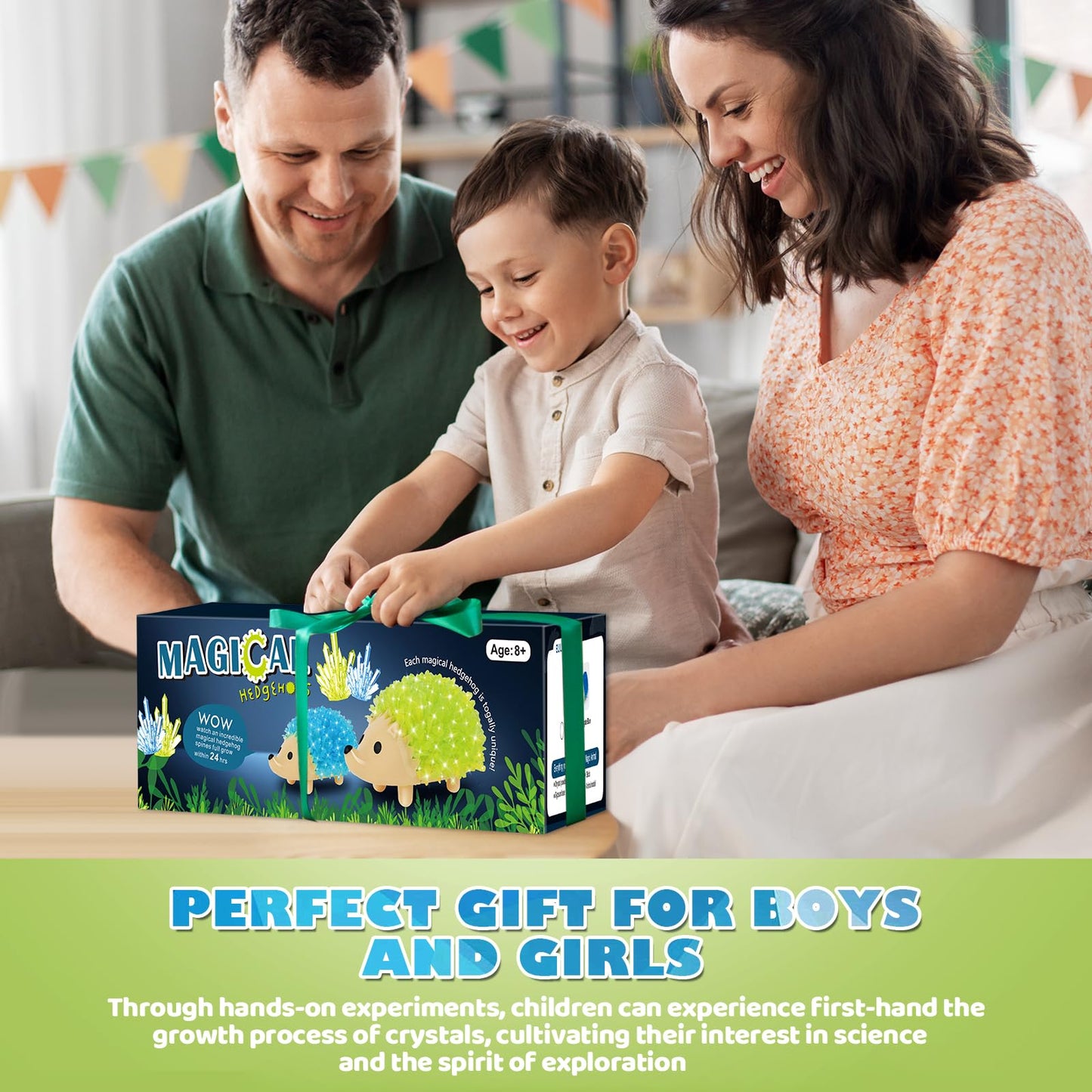 Sdaymol Crystal Growing Kit for Kids – Hedgehog Crystals in Blue & Green (24H)