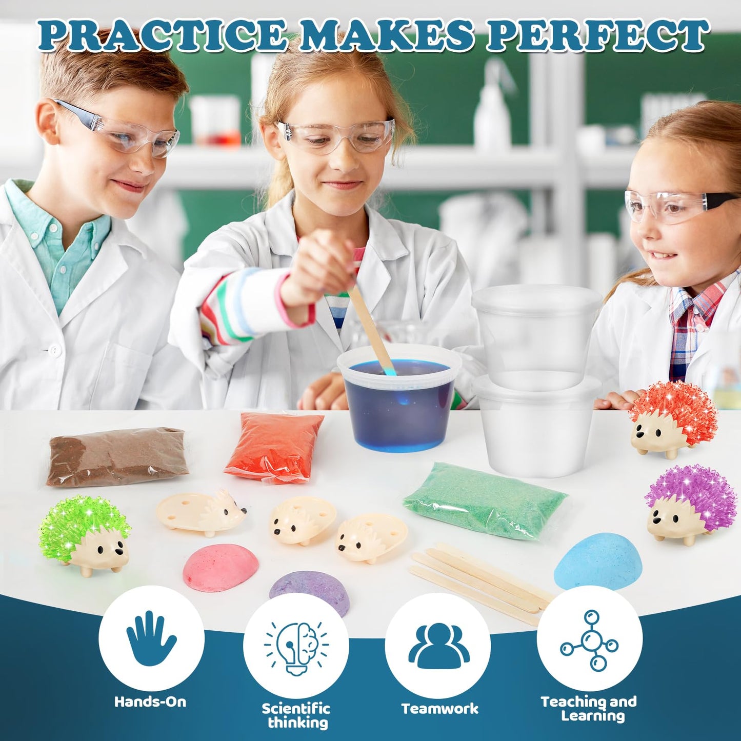sdaymol Crystal Growing Kit for Kids – 4-Color Hedgehog Crystals Grow in 24H | STEM Education Toy
