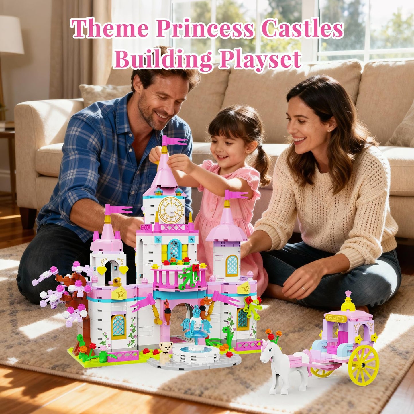 SDVWSF Princess Castle 634-Piece Building Blocks Set – Rotating Fountain & Movable Carriage