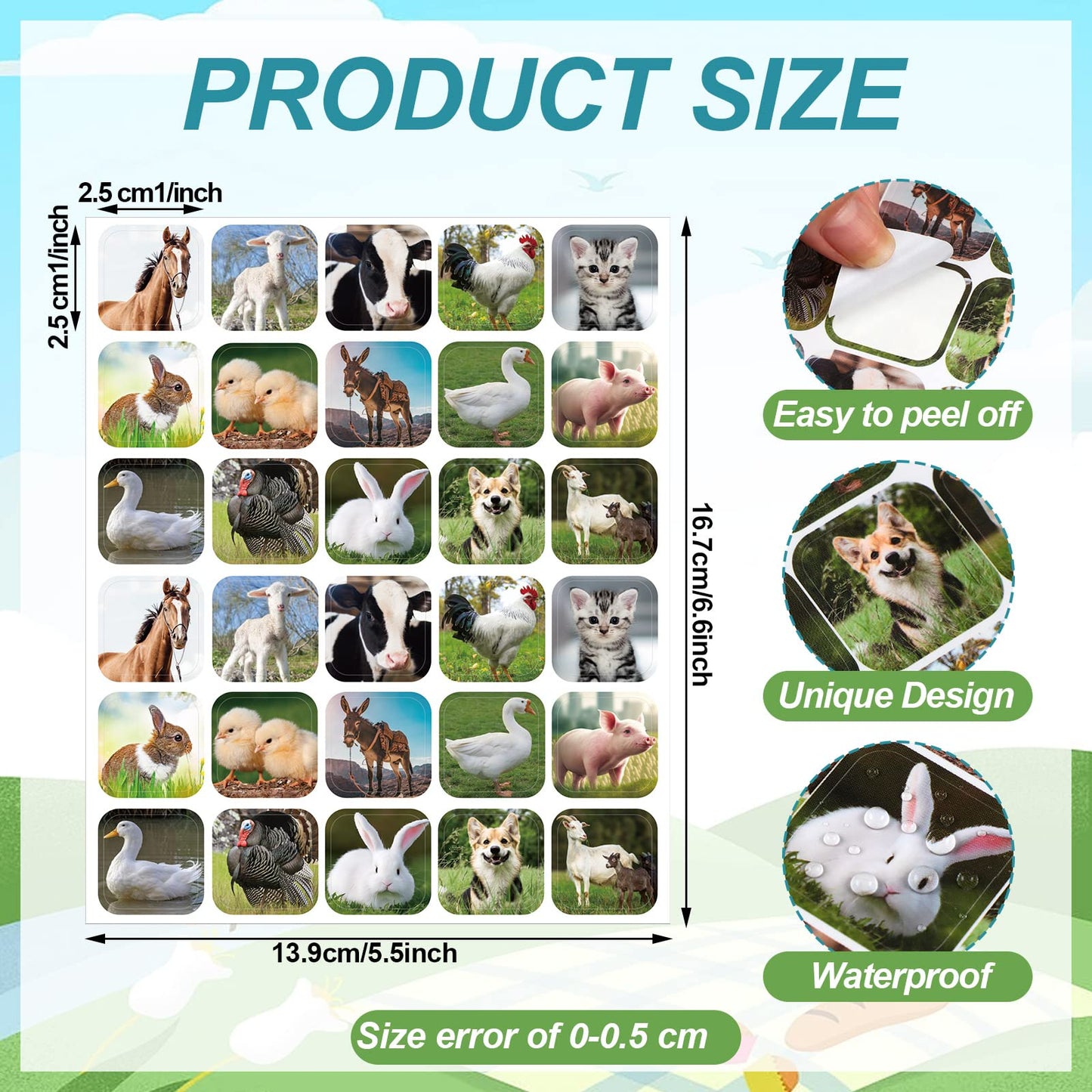 Seajan 600 Pcs Farm Animal Stickers for Kids – Realistic Barnyard Stickers for Classrooms & Parties