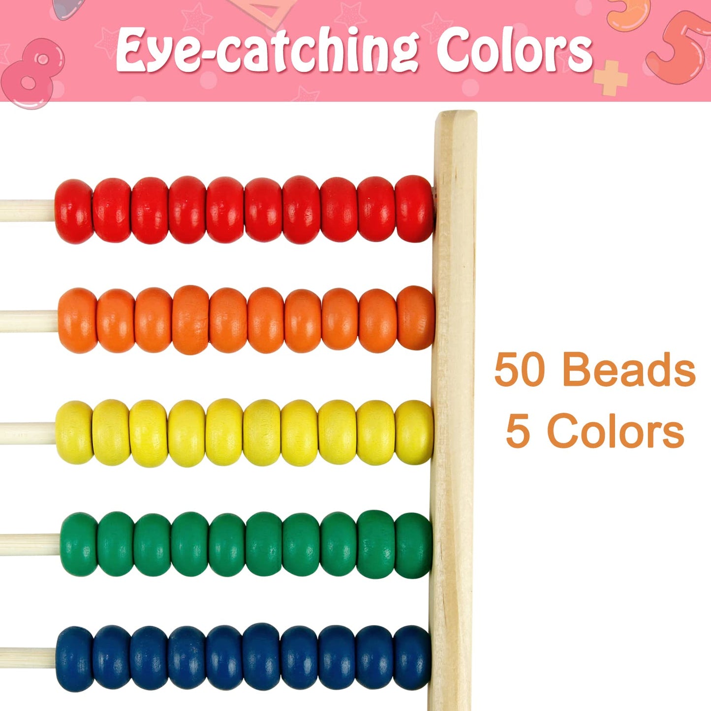 Sealive Wooden Abacus for Kids 50 Beads – Count and Learn for Preschool