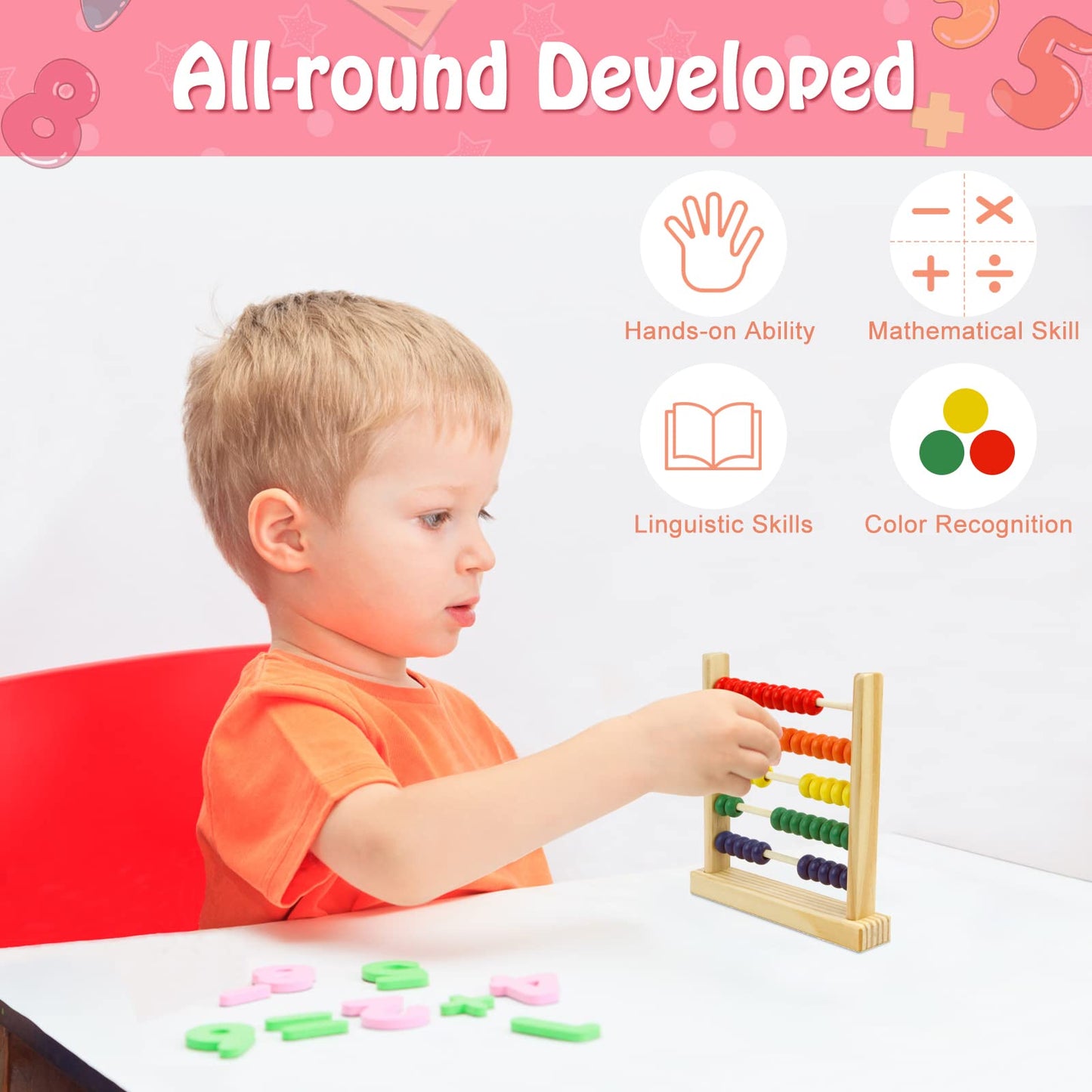 Sealive Wooden Abacus for Kids 50 Beads – Count and Learn for Preschool