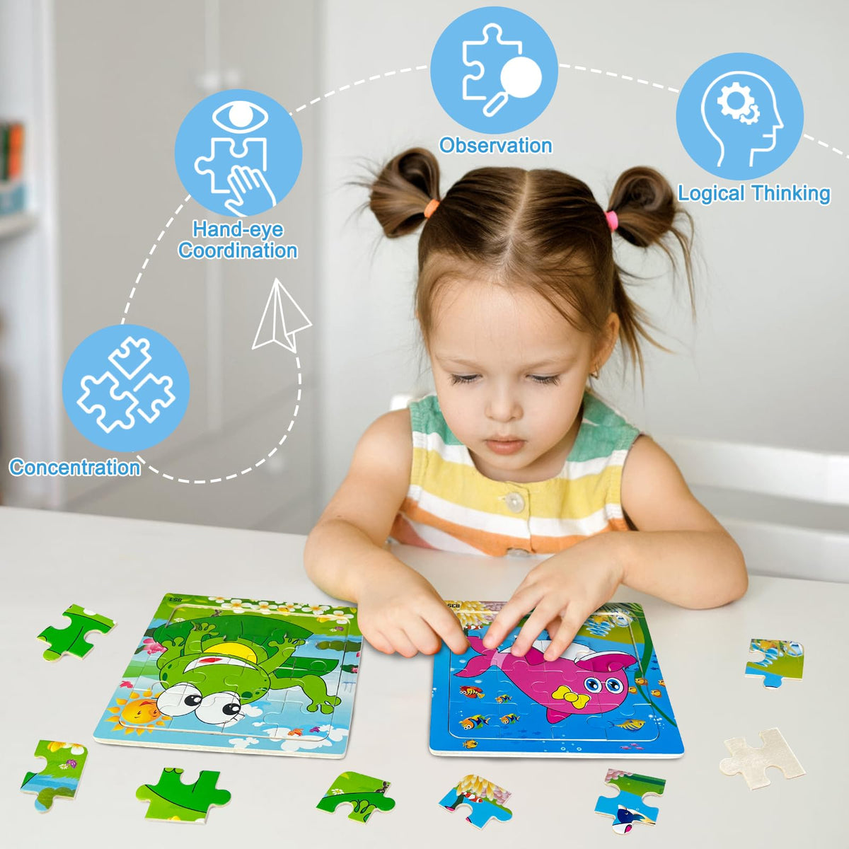 Sealive 6 Pack Wooden Jigsaw Puzzles for Kids Aged 3-5 – 16-Piece Animal Puzzles & Montessori Learning Toys