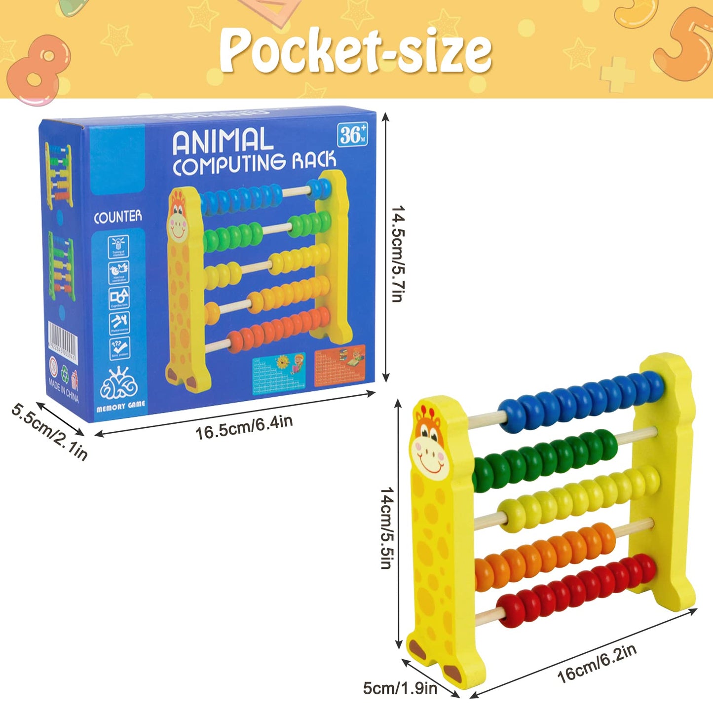 Sealive Wooden Counting Toy — 50-Bead Abacus for Kids, Giraffe Counters, Preschool Learning