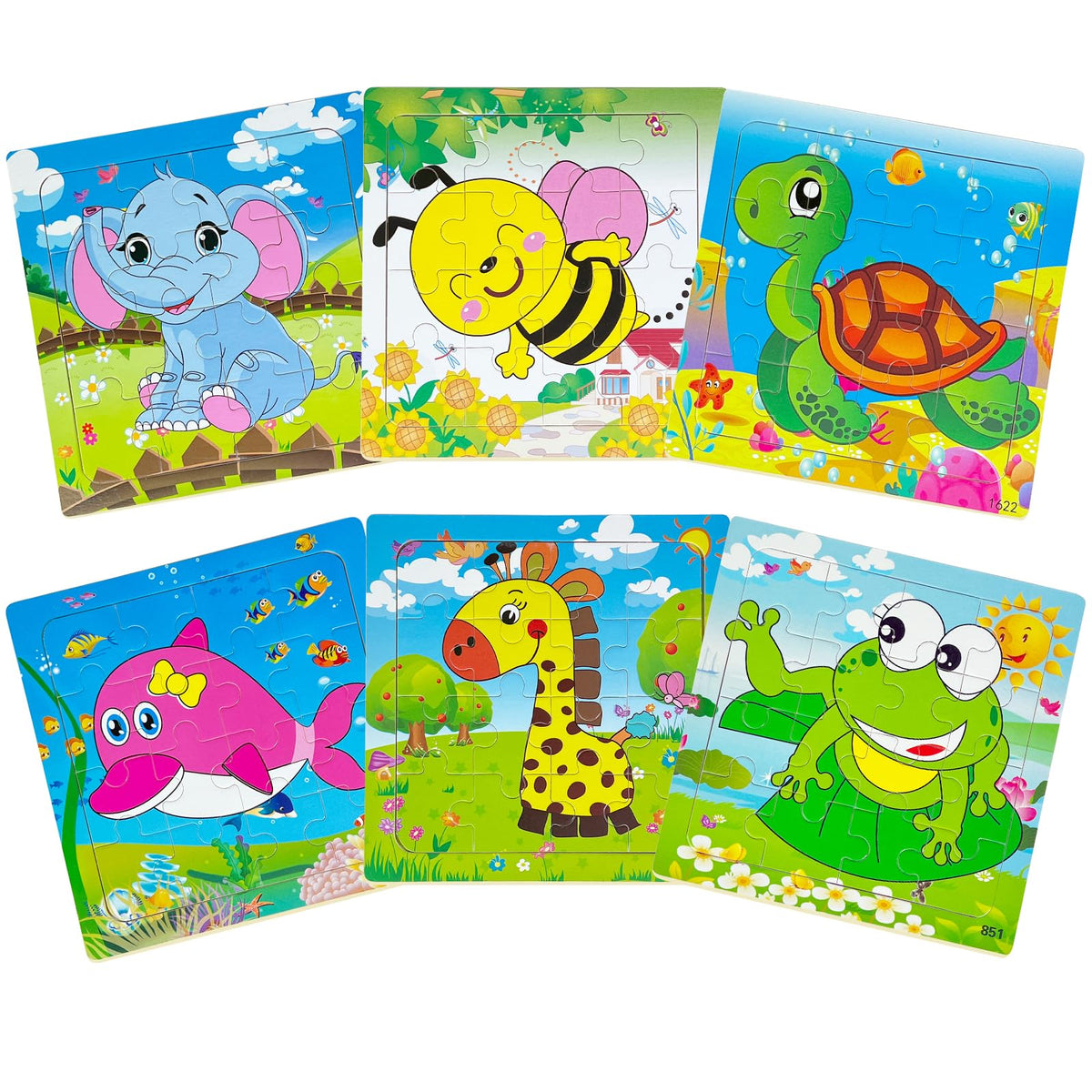 Sealive 6 Pack Wooden Jigsaw Puzzles for Kids Aged 3-5 – 16-Piece Animal Puzzles & Montessori Learning Toys