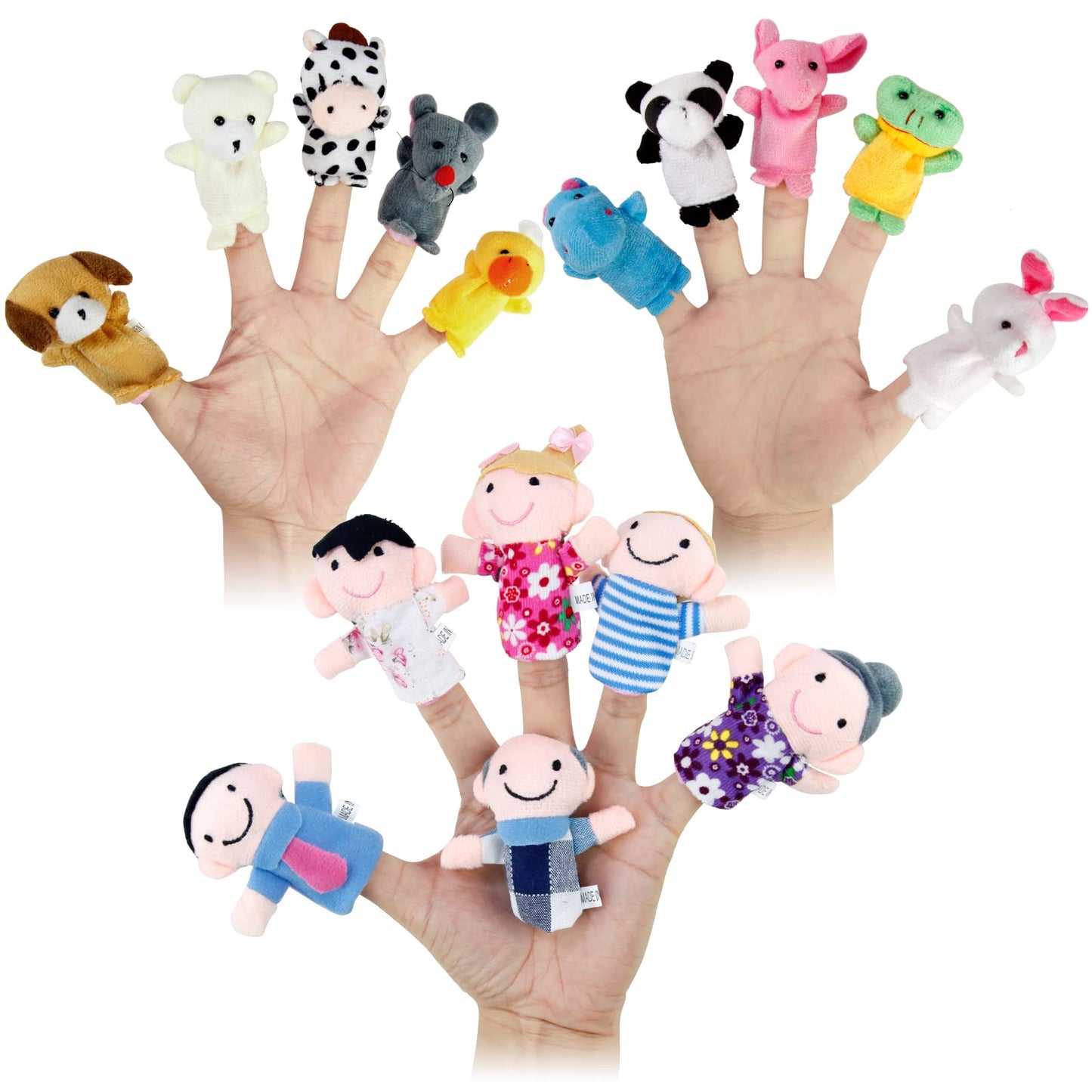 Sealive 16-Piece Finger Puppets for Toddlers – Soft Velvet Animals & Family Set